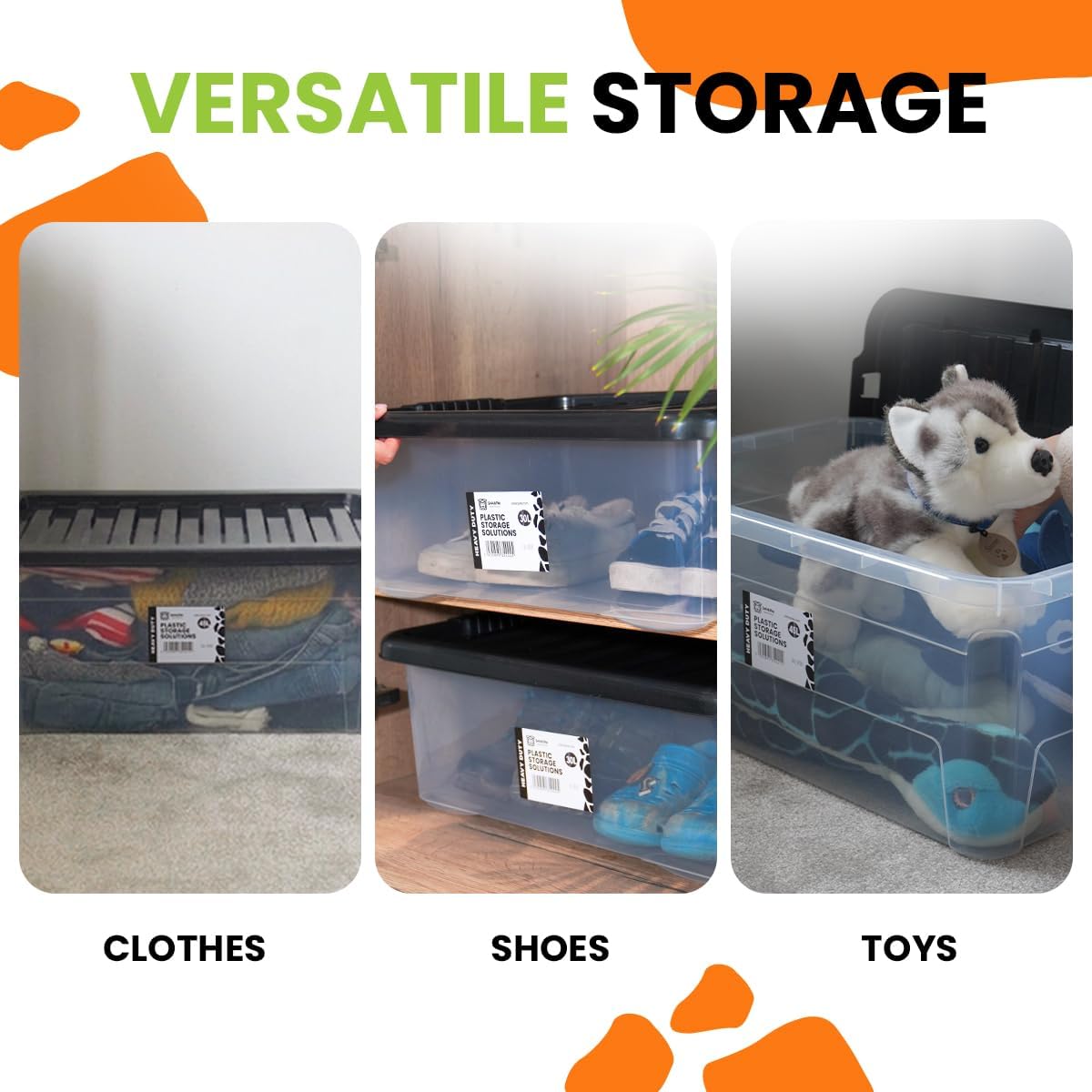 3 x 30 Litre Underbed Clear Plastic Storage Boxes with Lids, Clip-Lock Lid, Sturdy Stackable Space Saving Box, Lidded Containers for Home, Kitchen, Moving, Garage, Office & Organisation - Image 7