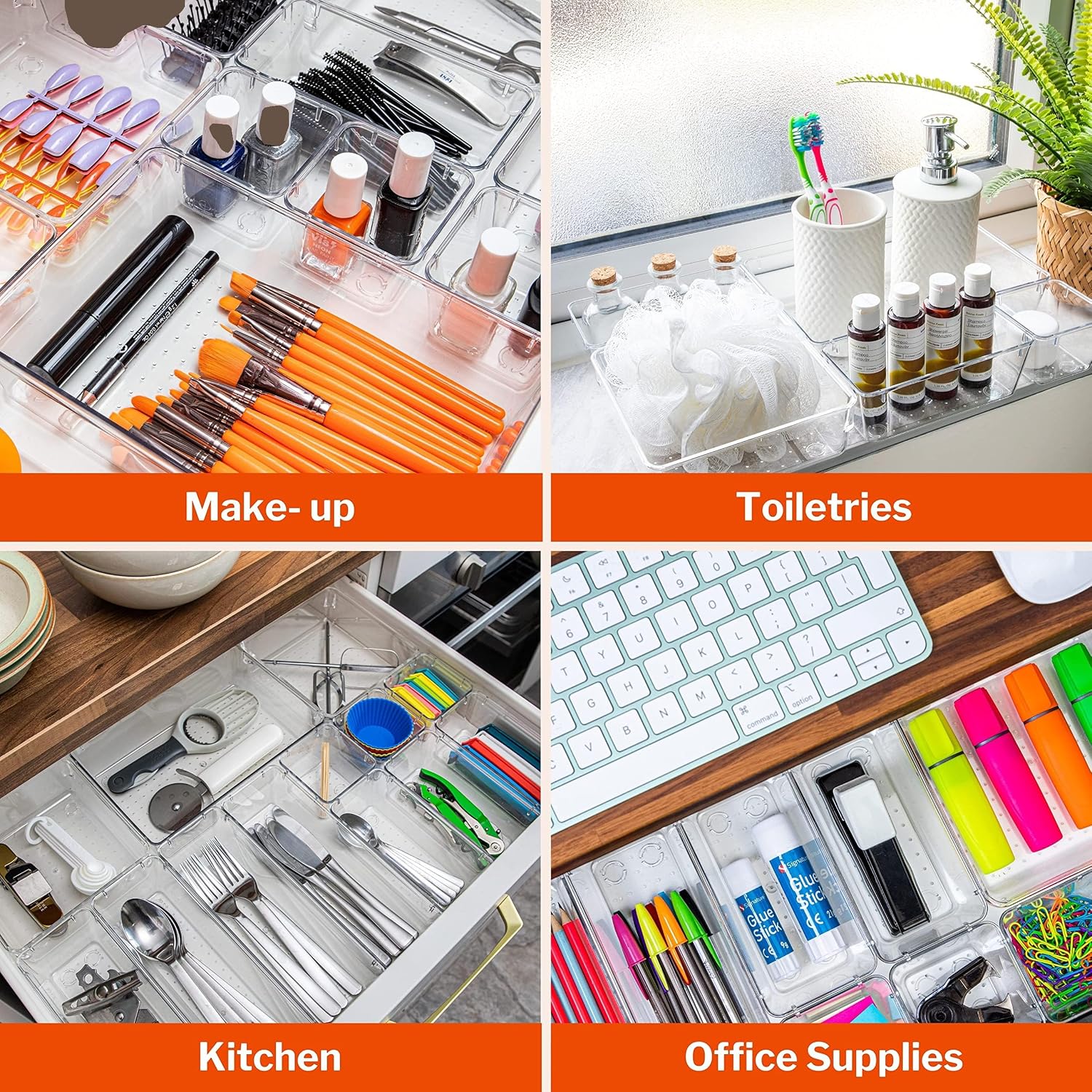Stackzy Drawer Organiser Set – Makeup Organiser Tray for Drawers – Clear Cosmetics Container Tray for Bedroom – Utensil Cutlery Set Divider – Kitchen Storage & Organisation – 25pack - Image 5