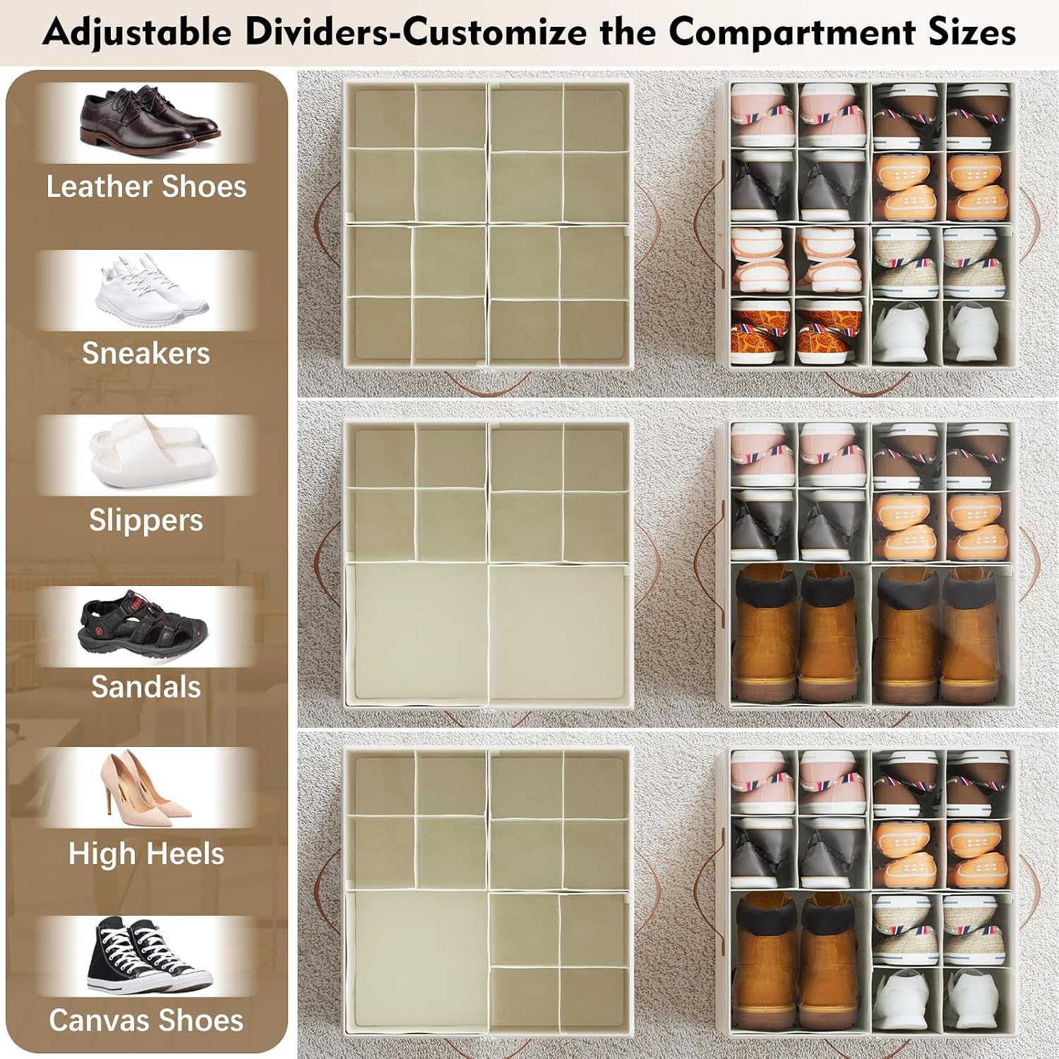 Storivo Shoe Storage Organiser Box 16 Pairs, Clear Lid, Adjustable Dividers - Image 5