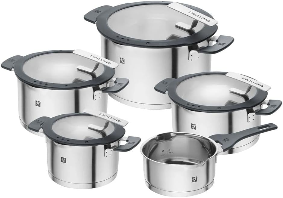 ZWILLING Simplify Cookware Set, 5-Piece, with Pouring Function, Stay-Cool Handles, Induction-Suitable, Stainless Steel, Silver
