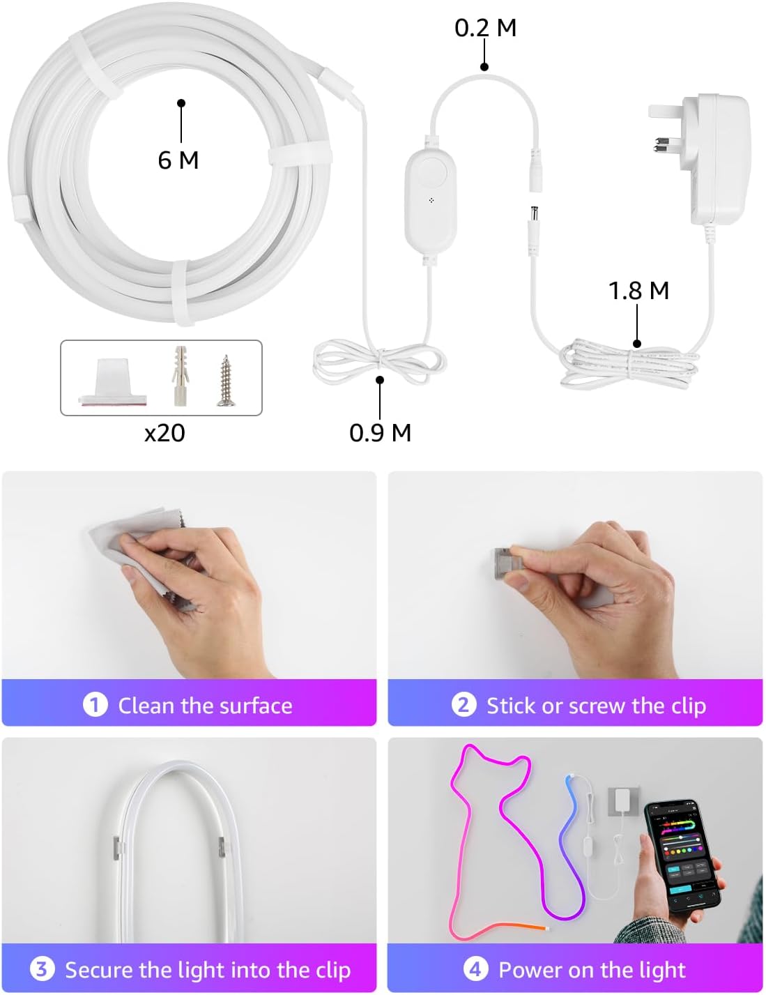 Lepro N1 AI Smart Neon Rope Light 6M RGB+IC, Spotless, IP65 Neon Lightstrip - Image 9