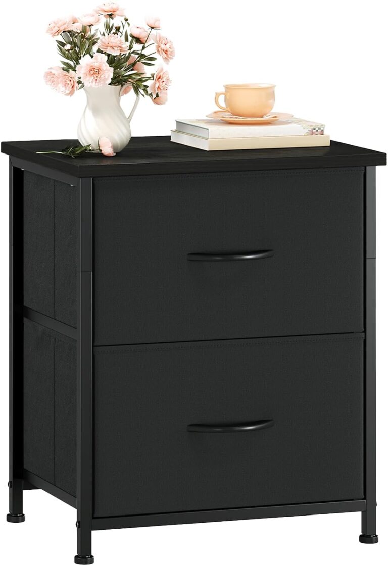 Somdot Black Bedside Table, Bedroom Bedside Cabinet with 2 Fabric Drawers, Nightstand Side Table for Kids Living Room Dorm, Black