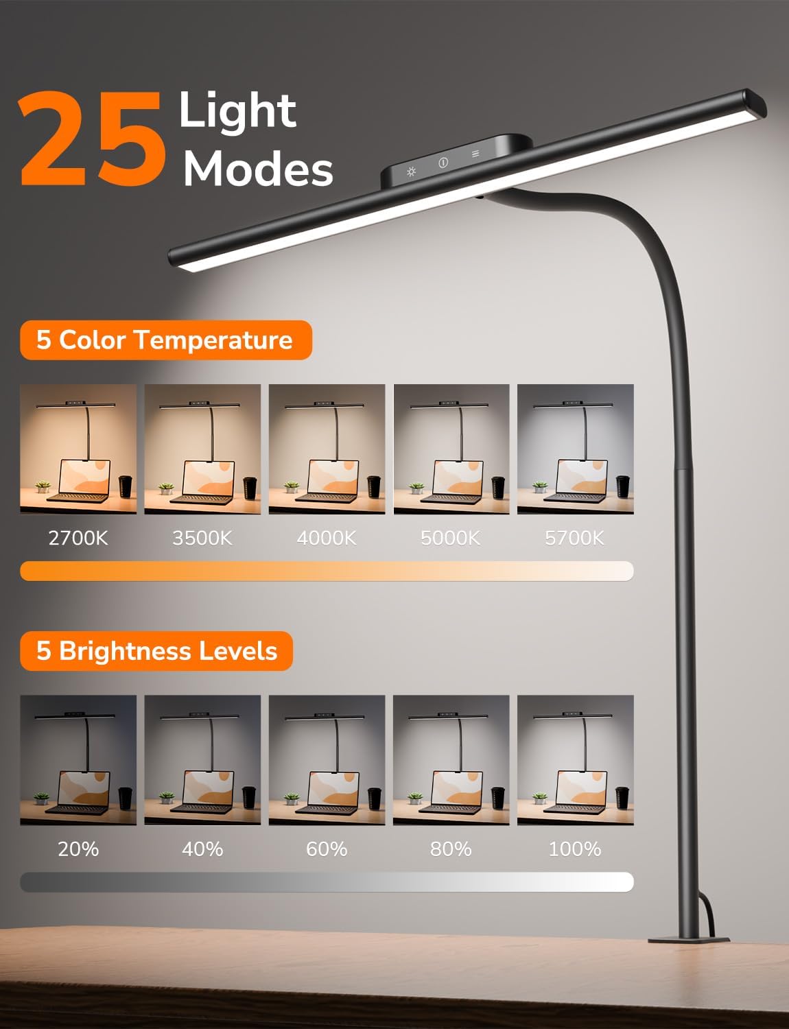Lepro Clamp Desk Lamp, 700lm Dimmable Eye-Caring LED Desk Light for Monitor - Image 3