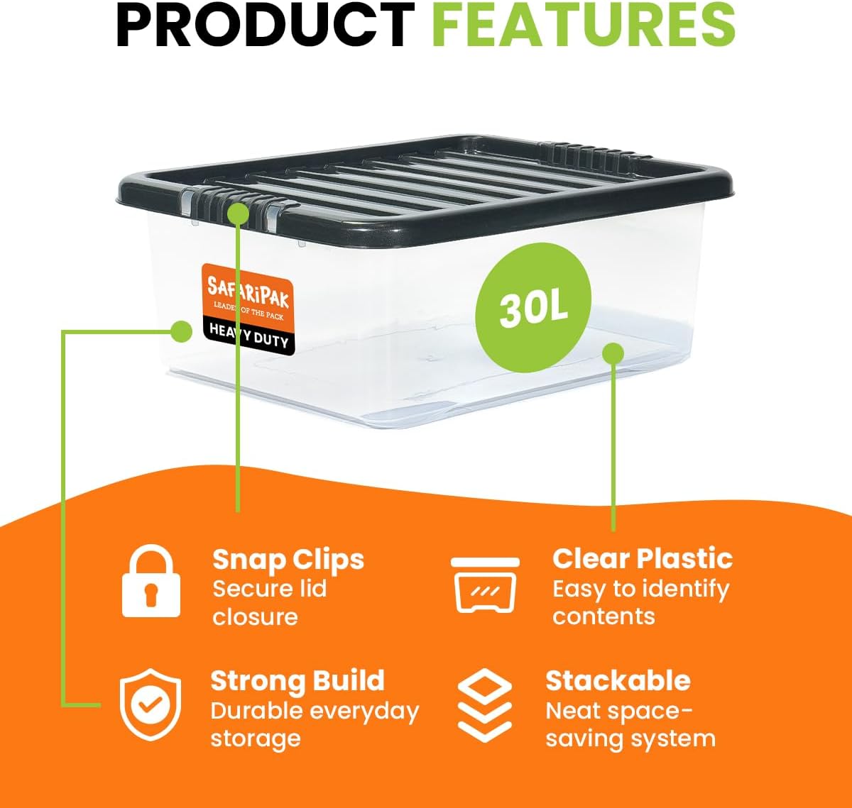 3 x 30 Litre Underbed Clear Plastic Storage Boxes with Lids, Clip-Lock Lid, Sturdy Stackable Space Saving Box, Lidded Containers for Home, Kitchen, Moving, Garage, Office & Organisation - Image 3