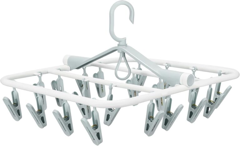 Premium Foldable Clothes Drying Hanger with 20 Clips, Anti-Rusty Plastic Drying Rack for Socks, Lingeries, Delicates and Baby Clothes