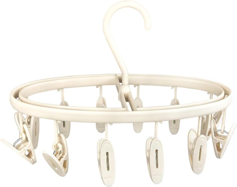 Premium Portable Travel Foldable Clothes Drying Hanger with 12 Clips, Anti-Rusty Plastic Drying Rack for Socks, Lingeries, Delicates and Baby Clothes