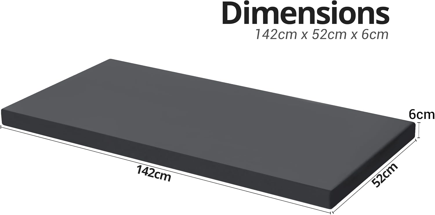 100% Waterproof Garden Bench Cushion 2/3/4 Seater Outdoor Long Bench Seat Pad for Lawn & Garden, Patio, Office, Coffee Shop with Removable Cover (3 Seater 142cm x 52cm x 6cm thick, Dark Grey) - Image 2
