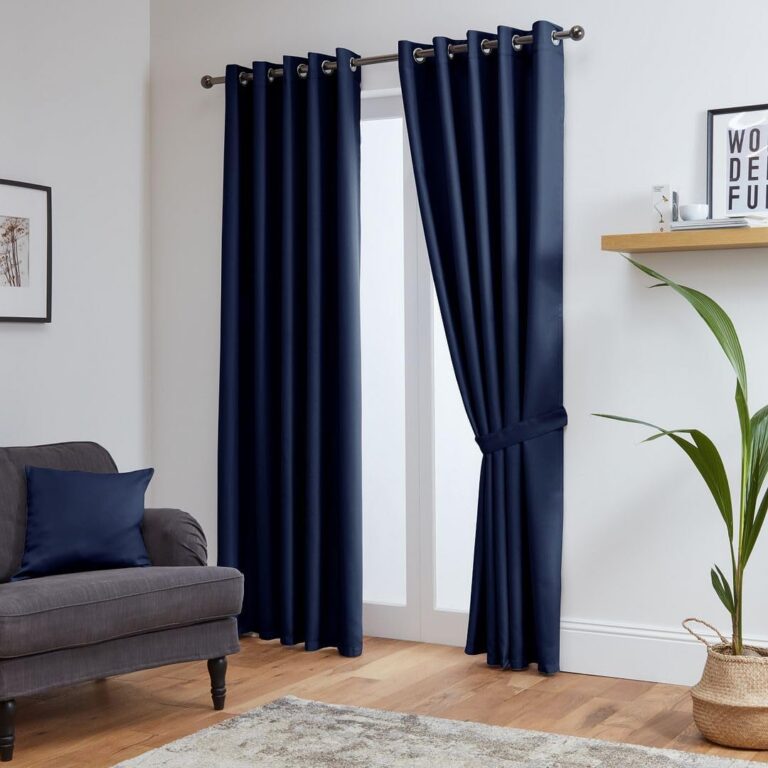 John Aird Blackout Curtains Thermal Energy Saving Eyelet Curtains for Bedroom & Living Room Including Tie Backs (Navy, W 90" x L 54" (2 Panels)