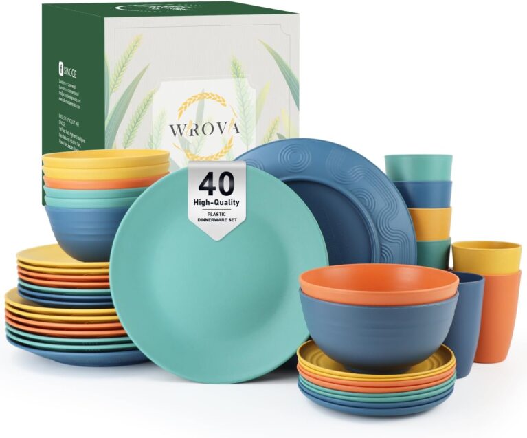 Wrova Plastic Dinner Set 40 PCS - Service for 8 Plates and Bowls Set
