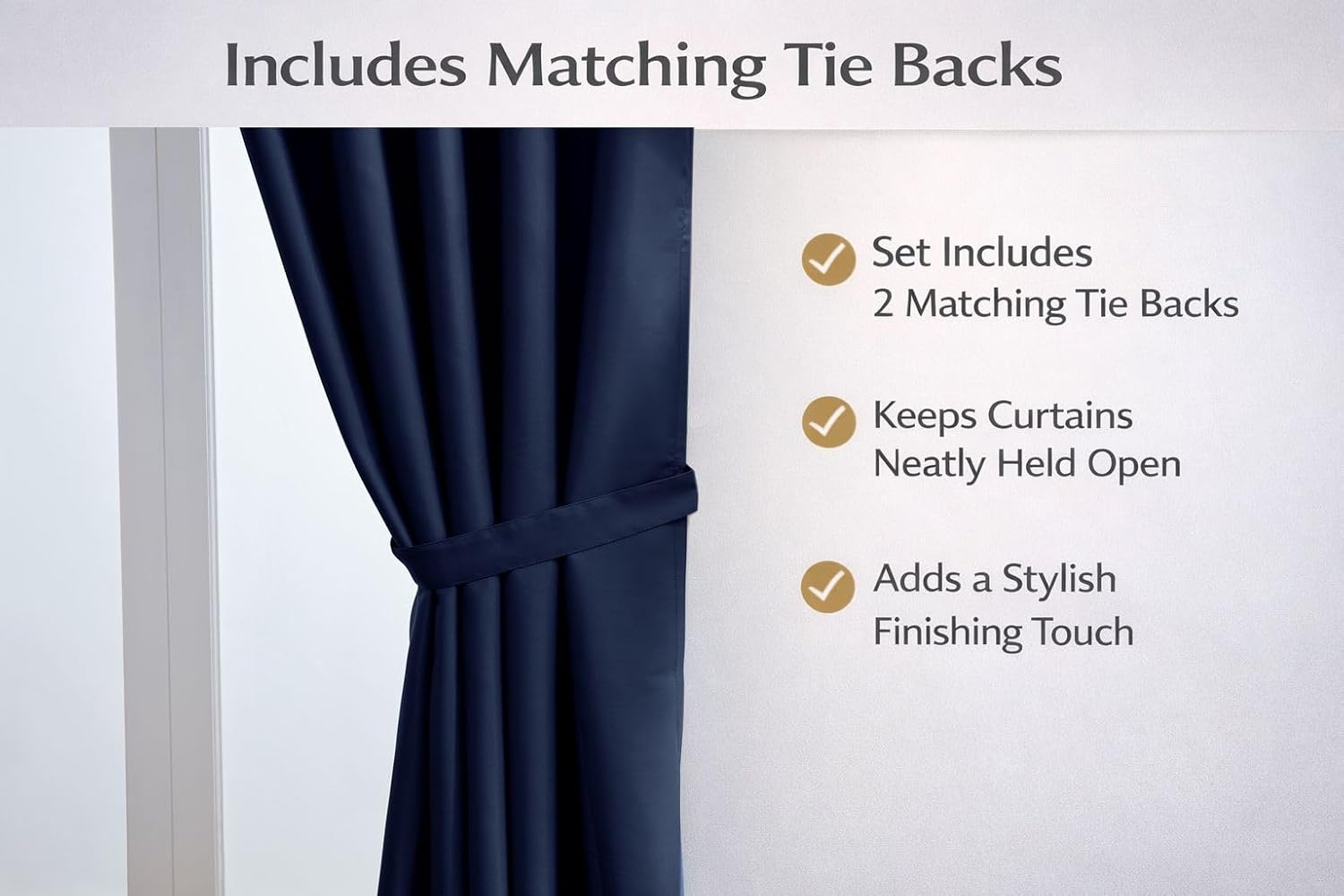 John Aird Blackout Curtains Pencil Pleat with Tie Backs – Thermal, Energy Saving Curtains for Bedroom & Living Room (Navy, 117 x 137cm (46"x 54")) - Image 3