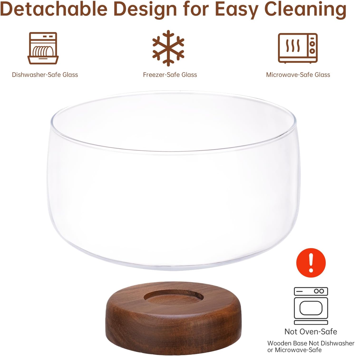 NiHome 123oz/3.6L Large Glass Trifle Bowl with Elegant Acacia Wood Stand, Versatile Serving Dish for Cakes, Salads, Desserts, Stylish Display for Parties, Weddings, Special Occasions - Image 2