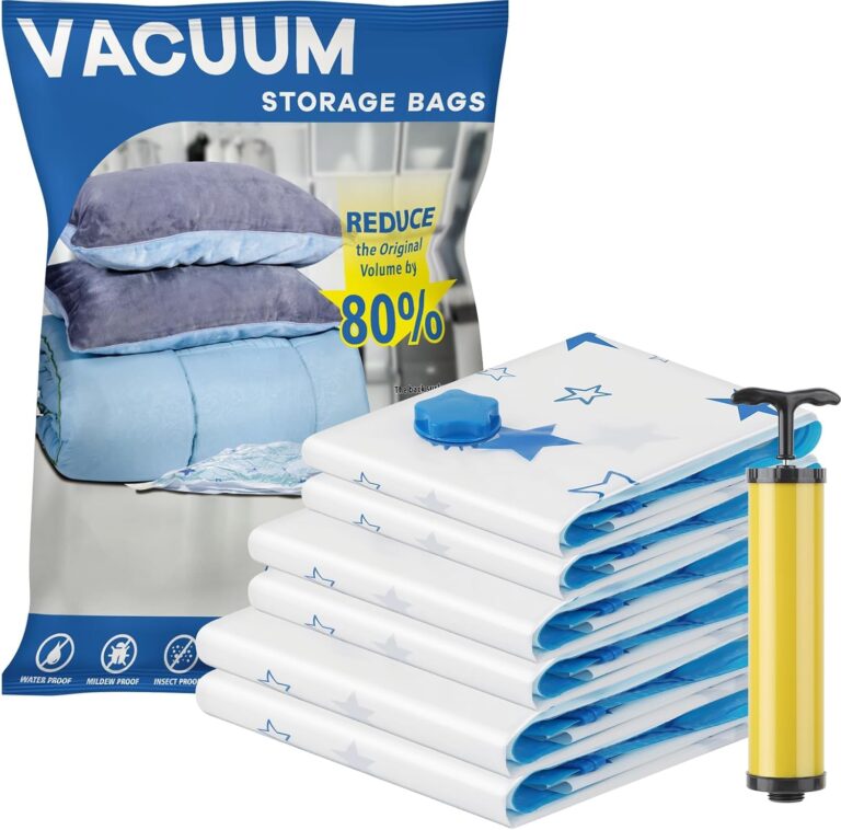 Vacuum Storage Bags, 6-Pack (2 Jumbo, 2 Large, 2 Medium) Reusable Space Saver Bags Vacuum Compression Zipper Storage Bags with Airtight Valve and Hand Pump,Work with Vacuum Cleaner