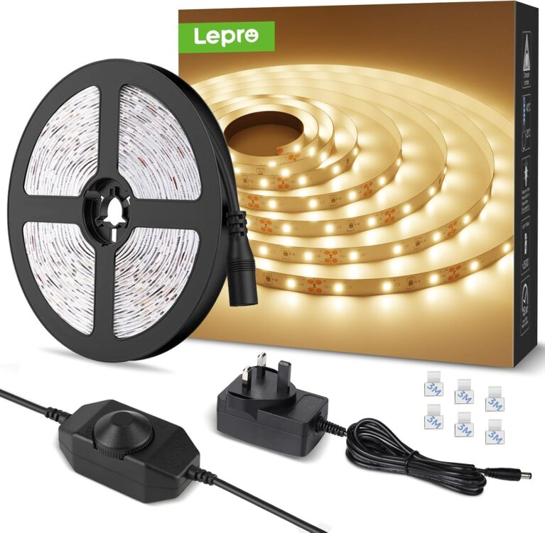 Lepro 5M LED Strip Light, Warm White 3000K, 1650LM 15W, Dimmable, Stick on