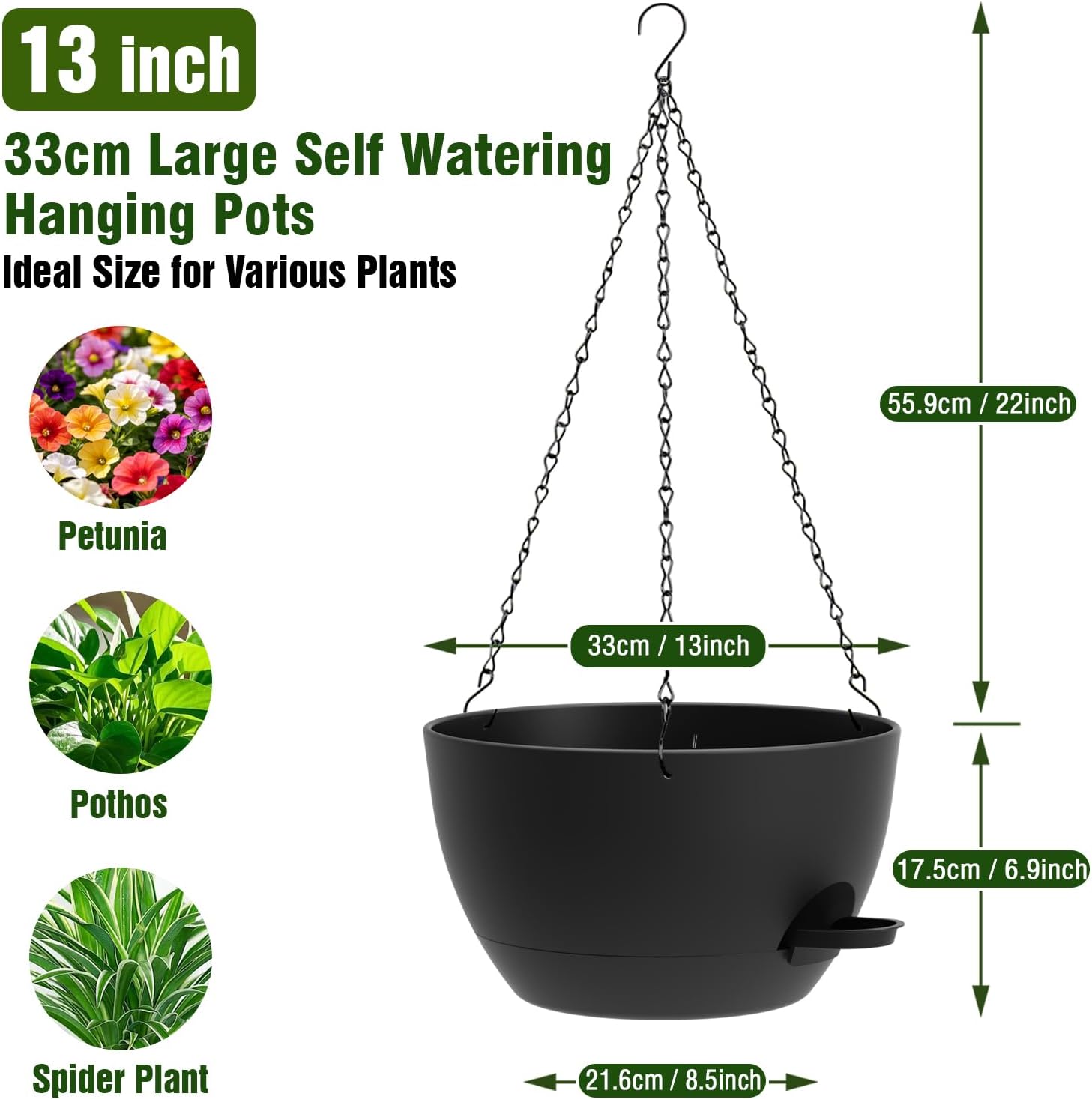 WSMKSZ 33cm Large Self Watering Hanging Baskets, 2 Pack Hanging Planters - Image 2