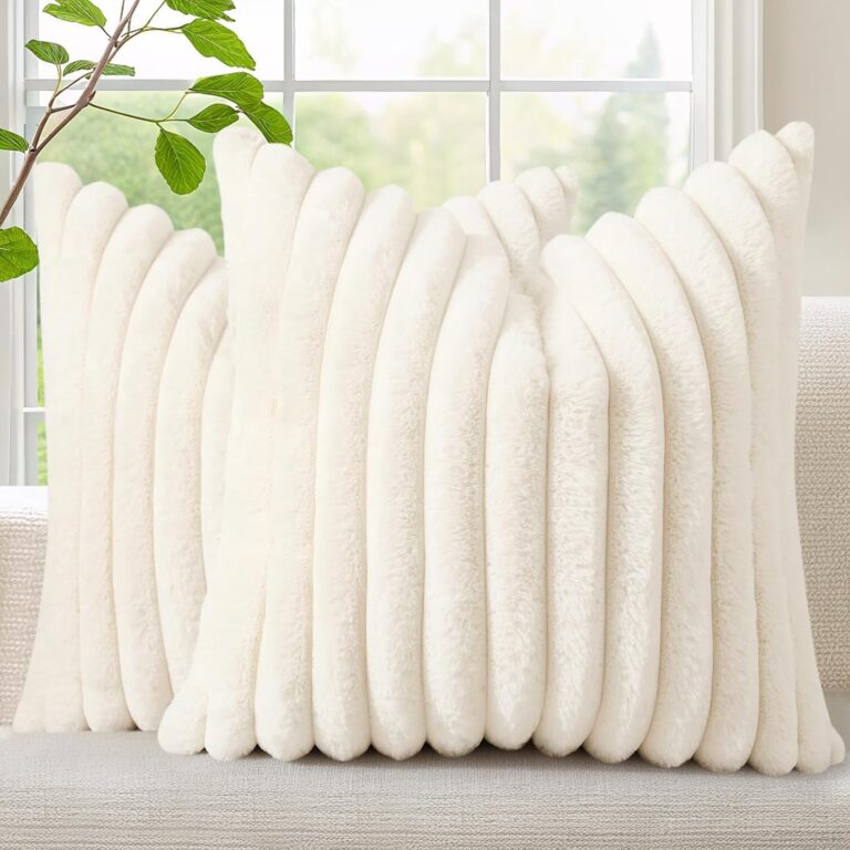 decorUhome Faux Fur Cushion Covers 45x45 cm Set of 2, Cream White
