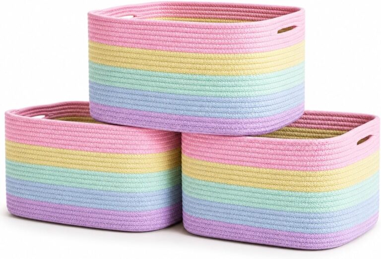 OrganiHaus Set of 3 Storage Baskets, Shelf Baskets, Wool Baskets, Storage Baskets, Fabric Baskets, Laundry Baskets, Flat Laundry Basket, Basket Storage, Basket Basket, Braided Kallax Basket Rainbow