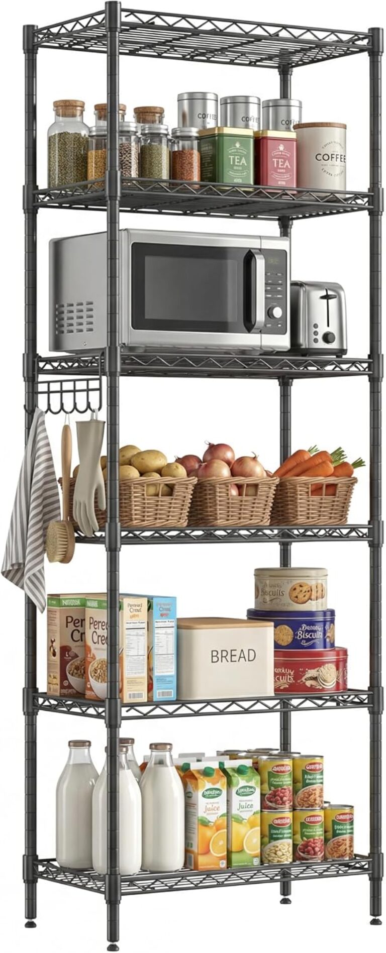 Himimi 6-Tier Wire Shelving Unit, 54W x 29D x 160H cm Slim Tall, Height Adjustable Metal Shelving Unit, Free Standing Storage Rack Shelves for Kitchen, Pantry, Bathroom, Bedroom, Garage, Shed, Black