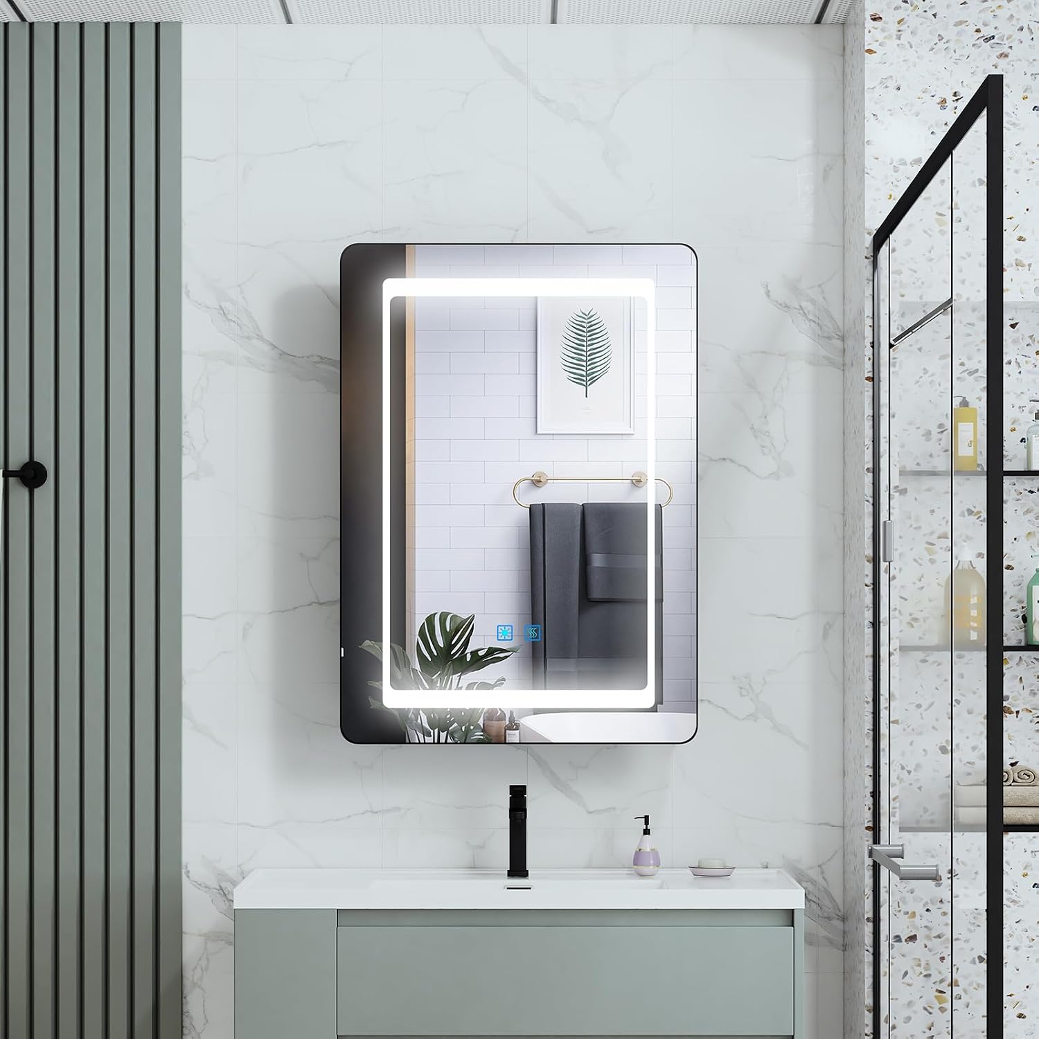 LED Bathroom Mirror Cabinet with Shaver Socket 50x70cm Black - Image 4