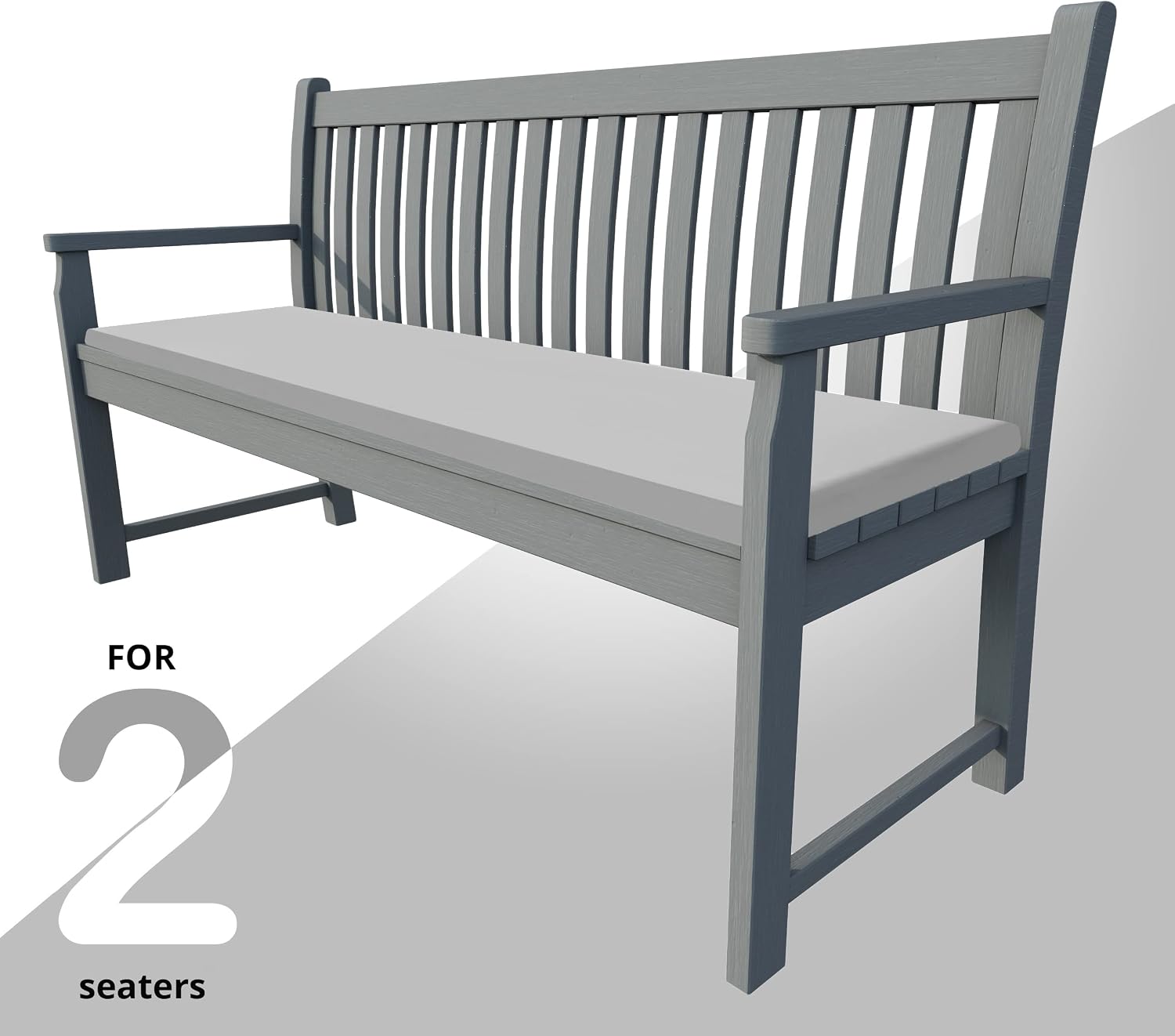 100% Waterproof Garden Bench Cushion 2/3/4 Seater Outdoor Long Bench Seat Pad for Lawn & Garden, Patio, Office, Coffee Shop with Removable Cover (2 Seater 108cm x 45cm x 5cm, Grey) - Image 2