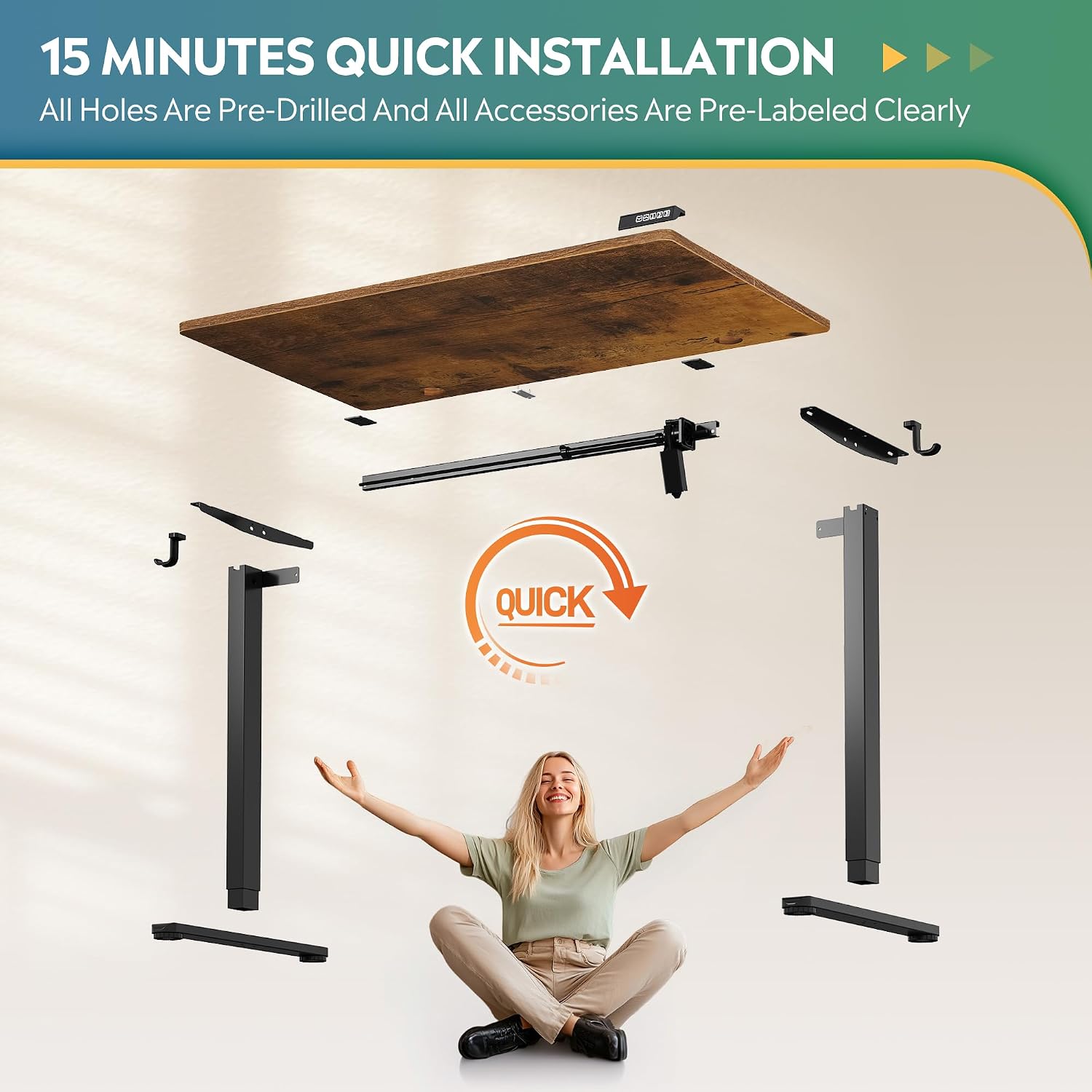 DEVAISE Electric Standing Desk Height Adjustable 120×60 cm, Sit Stand Desk with Memory Smart Pannel, Splice Board, Quiet Operation, Sturdy Metal Frame for Home Office, Brown - Image 7
