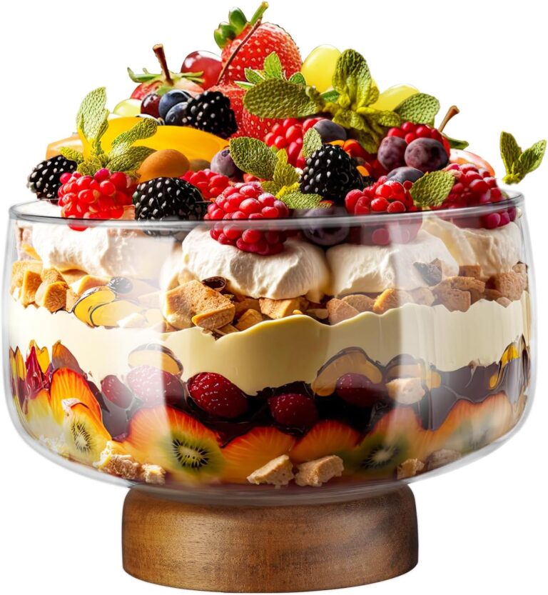 NiHome 123oz/3.6L Large Glass Trifle Bowl with Elegant Acacia Wood Stand, Versatile Serving Dish for Cakes, Salads, Desserts, Stylish Display for Parties, Weddings, Special Occasions