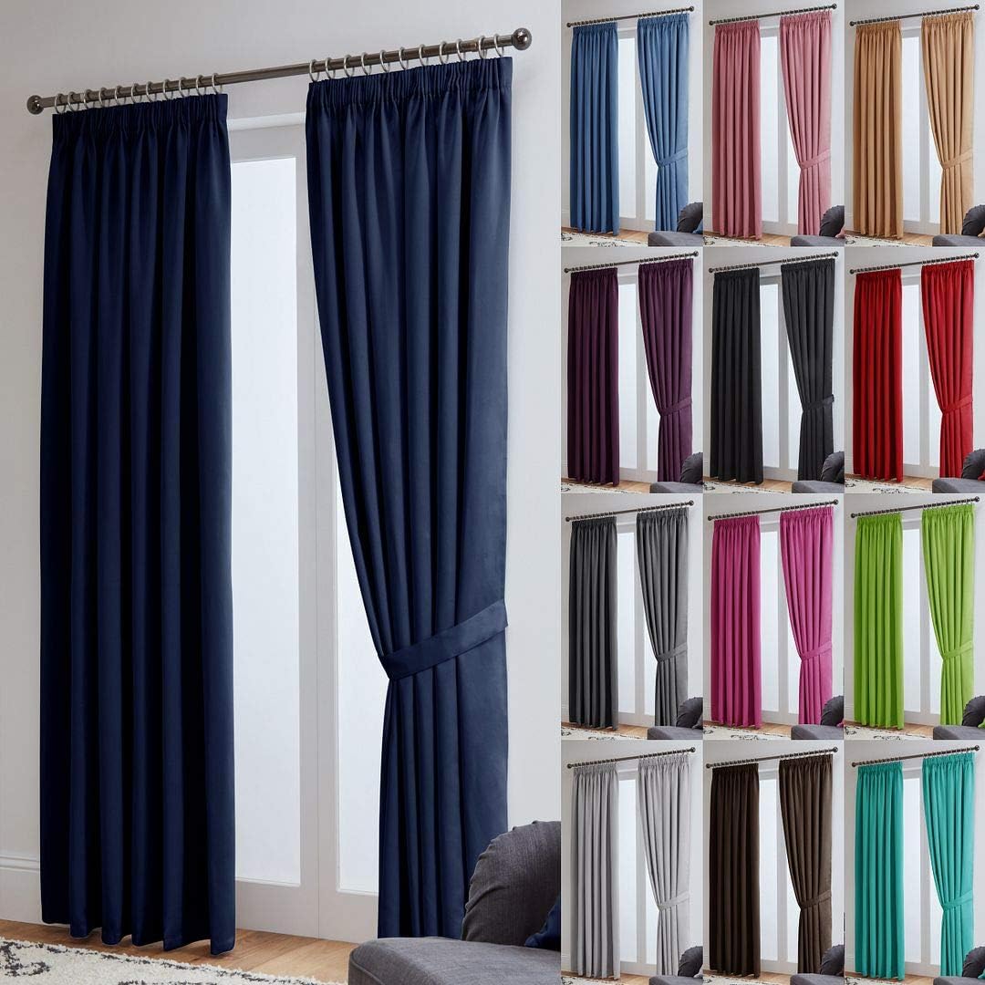 John Aird Blackout Curtains Pencil Pleat with Tie Backs – Thermal, Energy Saving Curtains for Bedroom & Living Room (Navy, 117 x 137cm (46"x 54"))