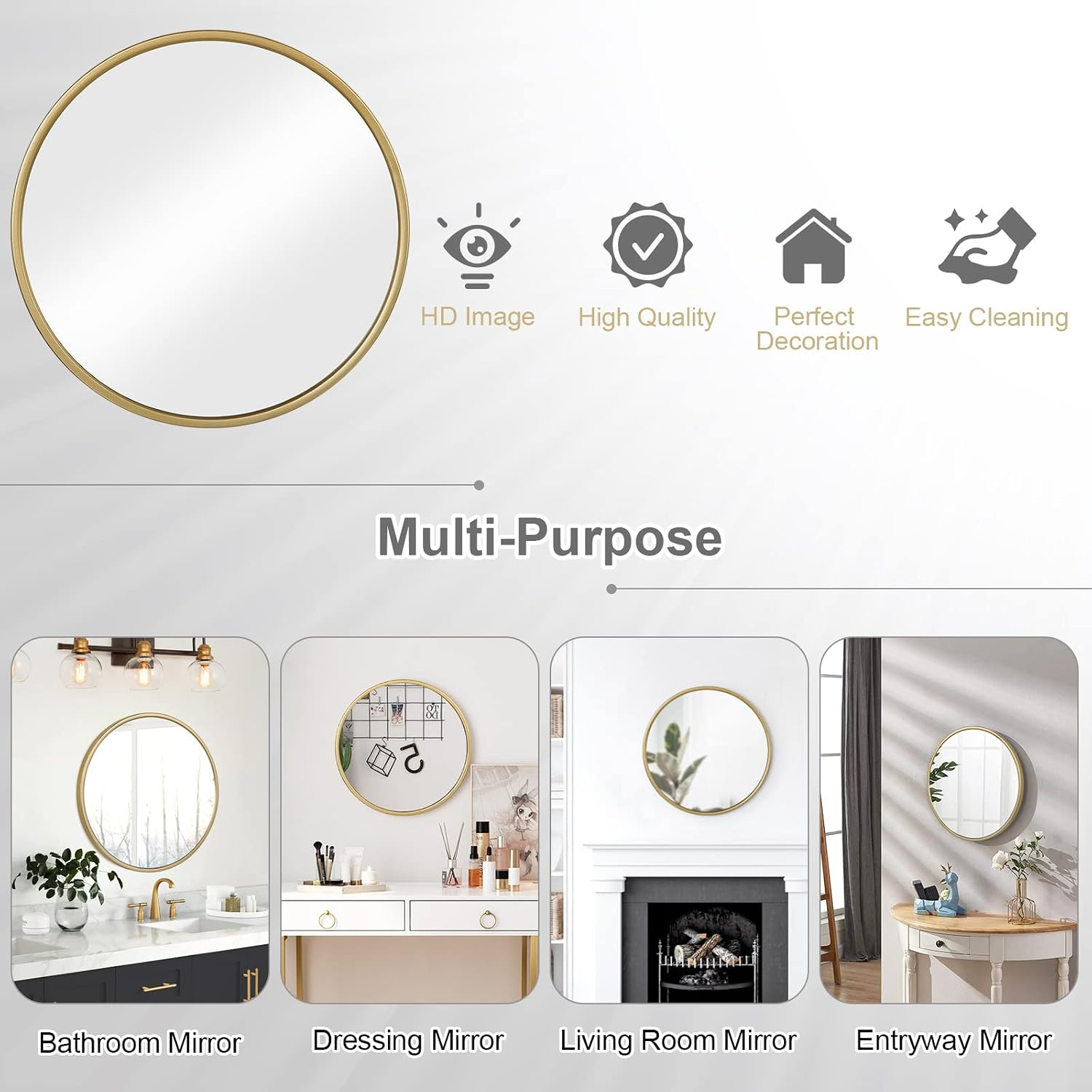 WOLTU Round Wall Mirror, Bathroom Mirror, Golden Frame, 40cm, Small Decorative Circle Mirror for Bathroom, Bedroom, Hallway, Living Room, Metal Vanity Mirror for Modern Home Decor - Image 7