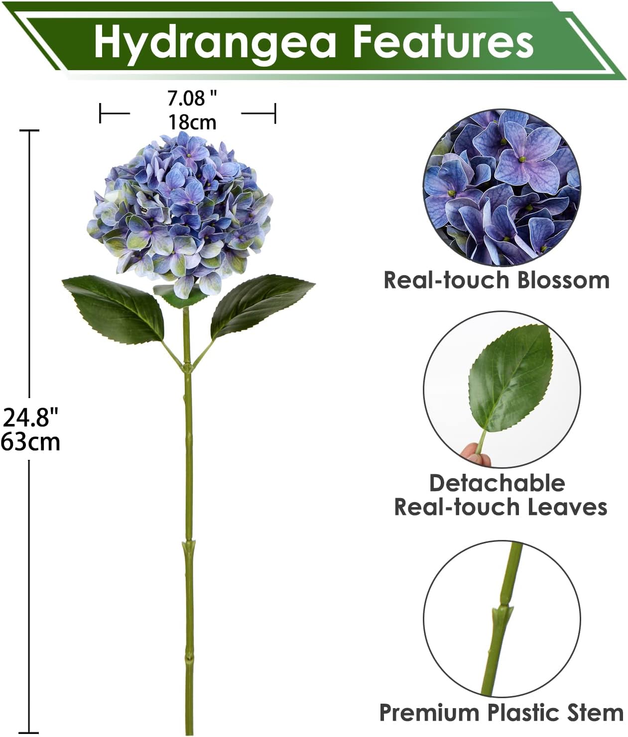 Briful Hydrangea Artificial Flowers Real Touch Hydrangea Flowers 24.8" Tall Fake Flowers Hydrangea Plants Long Stem Artificial Flowers Outdoor, Garden Wedding, Home Decor - Image 2