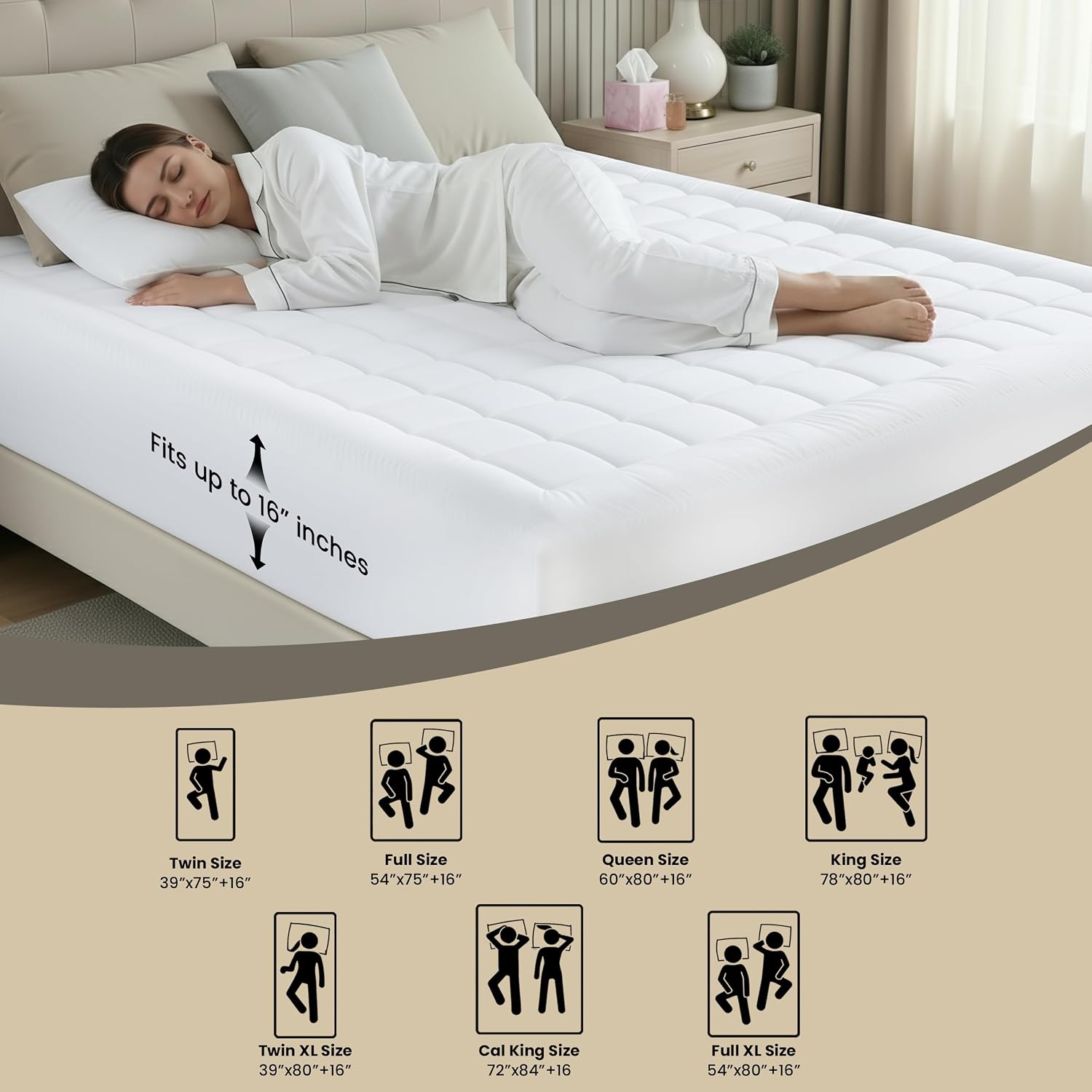 Utopia Bedding Mattress Topper Queen, Quilted Mattress Pad with Elastic Corner Straps, Deep Pocket Fit Up to 16 inches, Microfiber Filled Bed Topper, Soft & Comfortable - Image 5