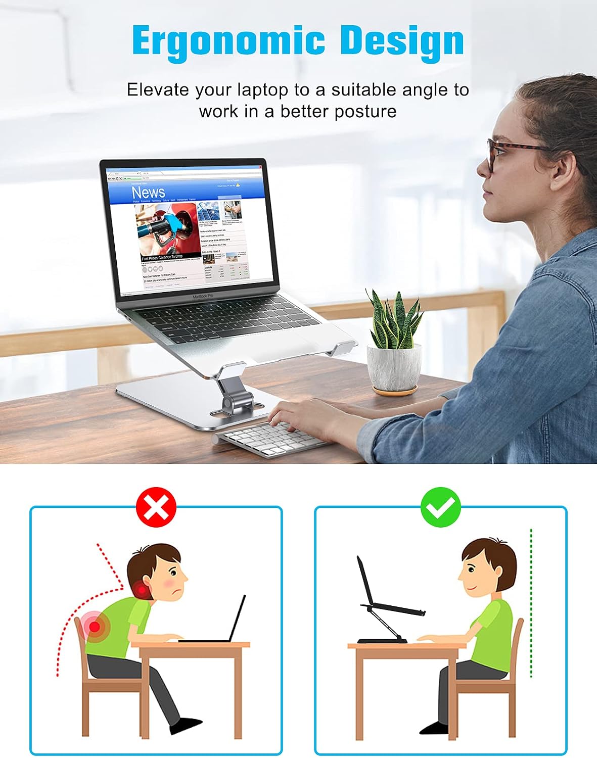 Babacom Laptop Stand, Ergonomic Foldable Computer Stand Adjustable Height - Image 2