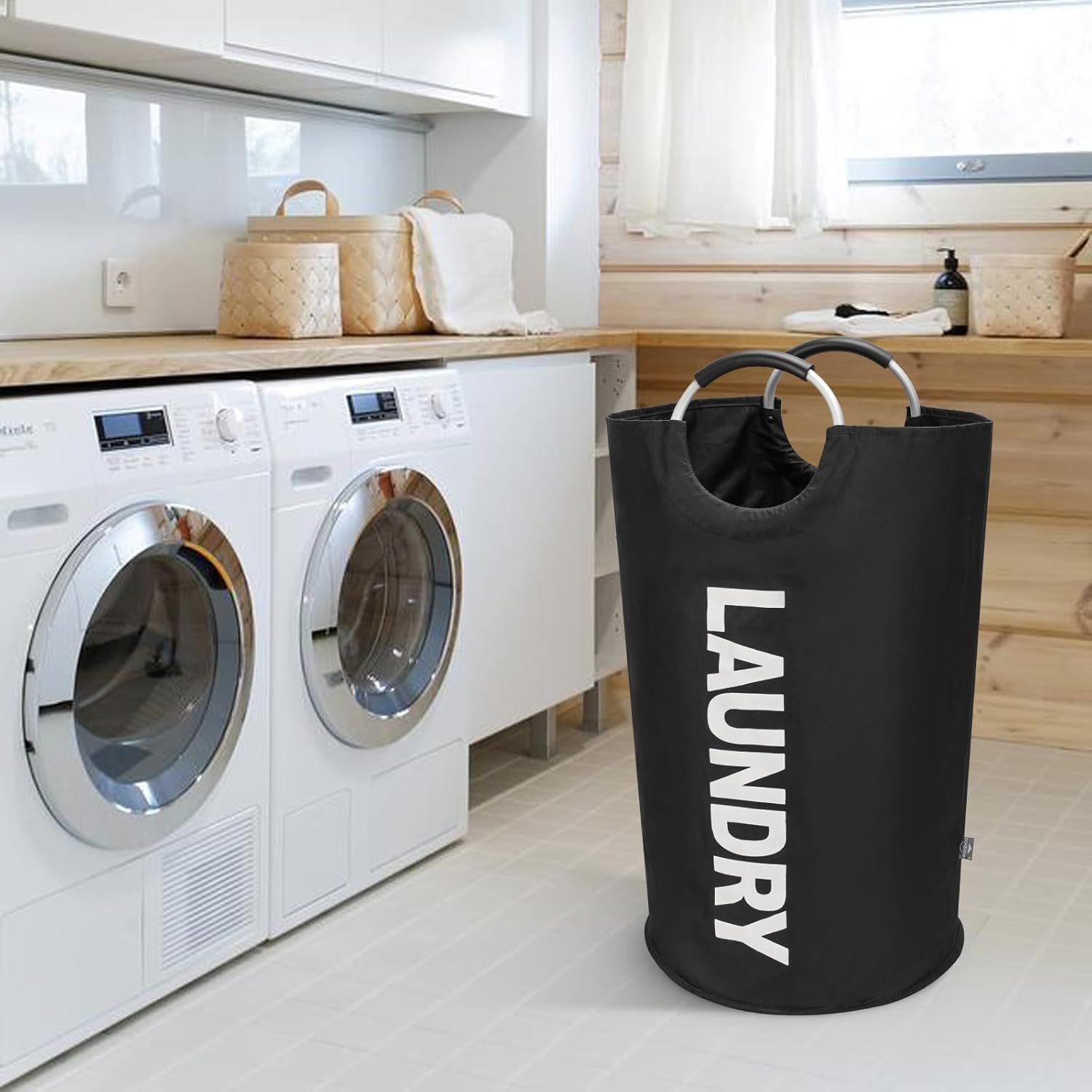 DOKEHOM 90L Large Laundry Basket Bag, Collapsible Tall Hamper, Black - Image 7