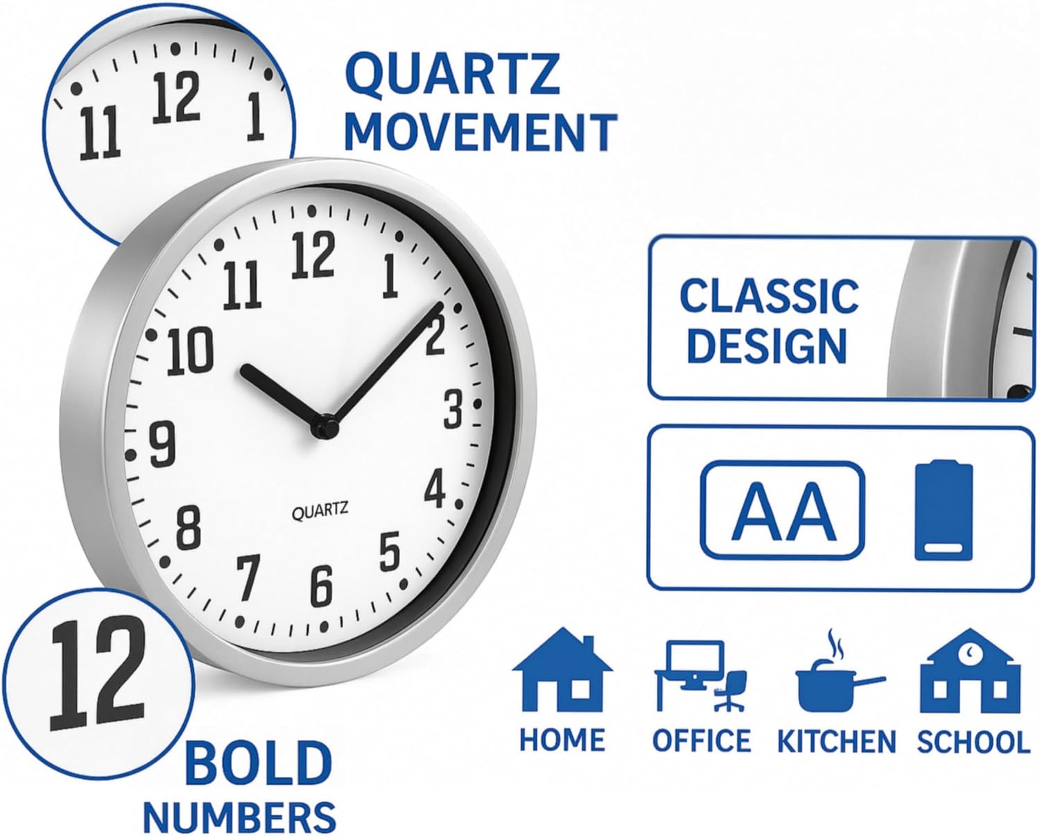 BH | Wall Clock 9" Silent | Non Ticking Decorative Modern Quartz Clocks - Image 6
