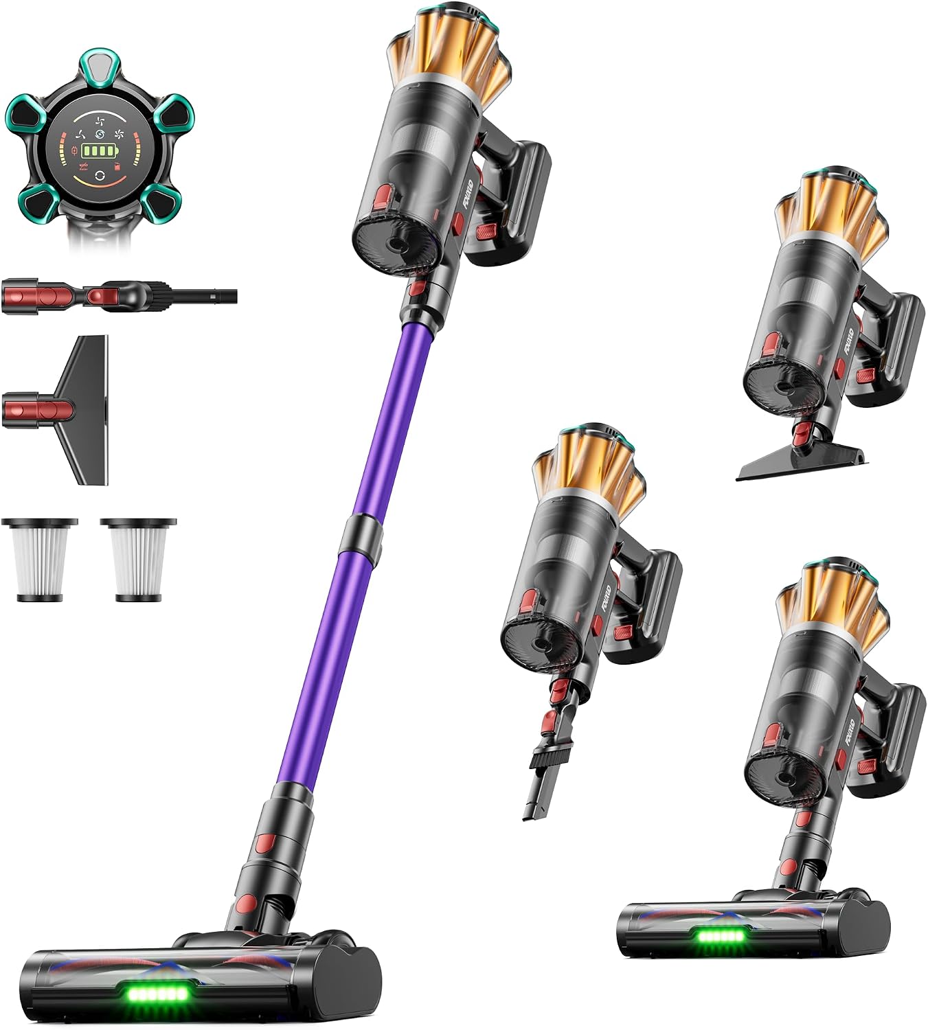 Cordless Vacuum Cleaner 600W 50Kpa 70Mins, Stick Vacuum with Hurricane Mode, Anti-Tangle, OLED Touch Screen, Wall-mounted Charging, 1.8L Cup, Self-Standing Vacuum Cleaner for Home Pet Hair Carpet