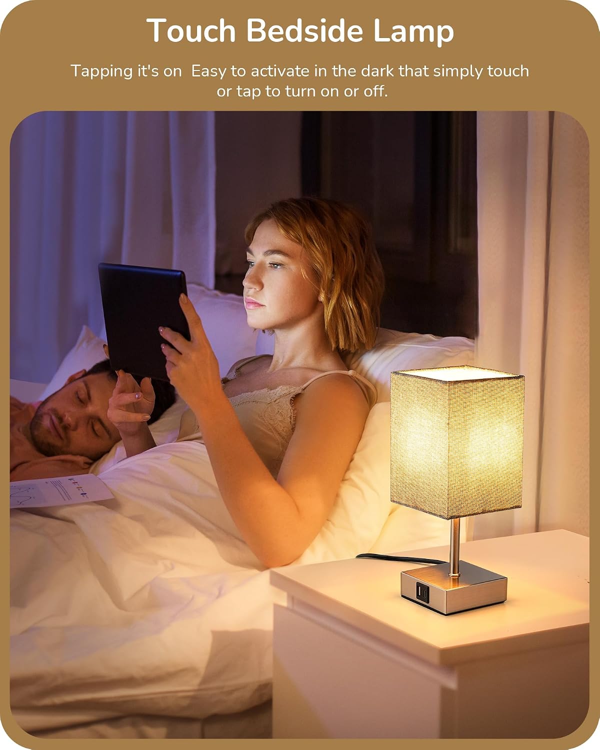 EDISHINE Touch Bedside Lamps Set of 2, 3-Way Dimmable with USB A+C Ports - Image 5