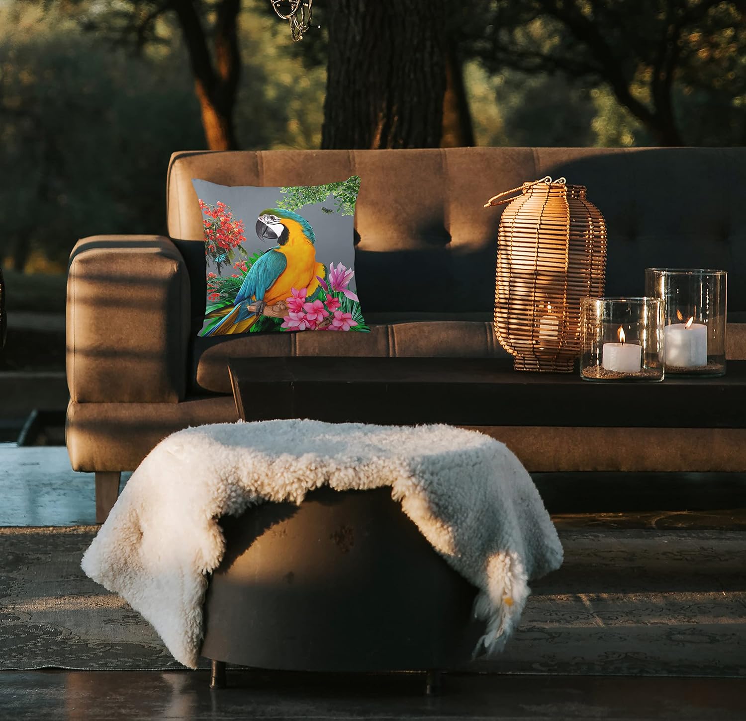 Izabela Peters Waterproof Cushions, 43 cm, Filled Outdoor Cushion, Princely Parrot - Grey, Garden Furniture Cushions - Image 3