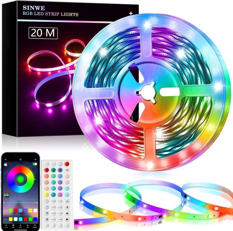 SINWE 65.6FT(20M) LED Strip Lights with App Control, Remote and Music Sync