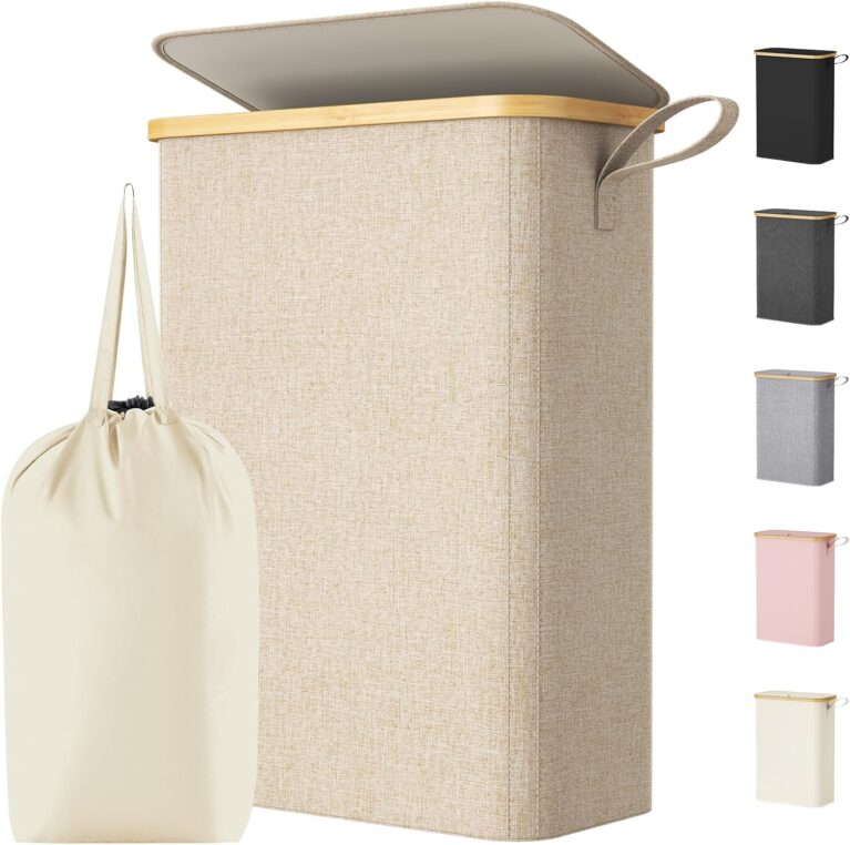 Lifewit 50L Slim Laundry Basket with Lid, Narrow, Removable Bag, Beige
