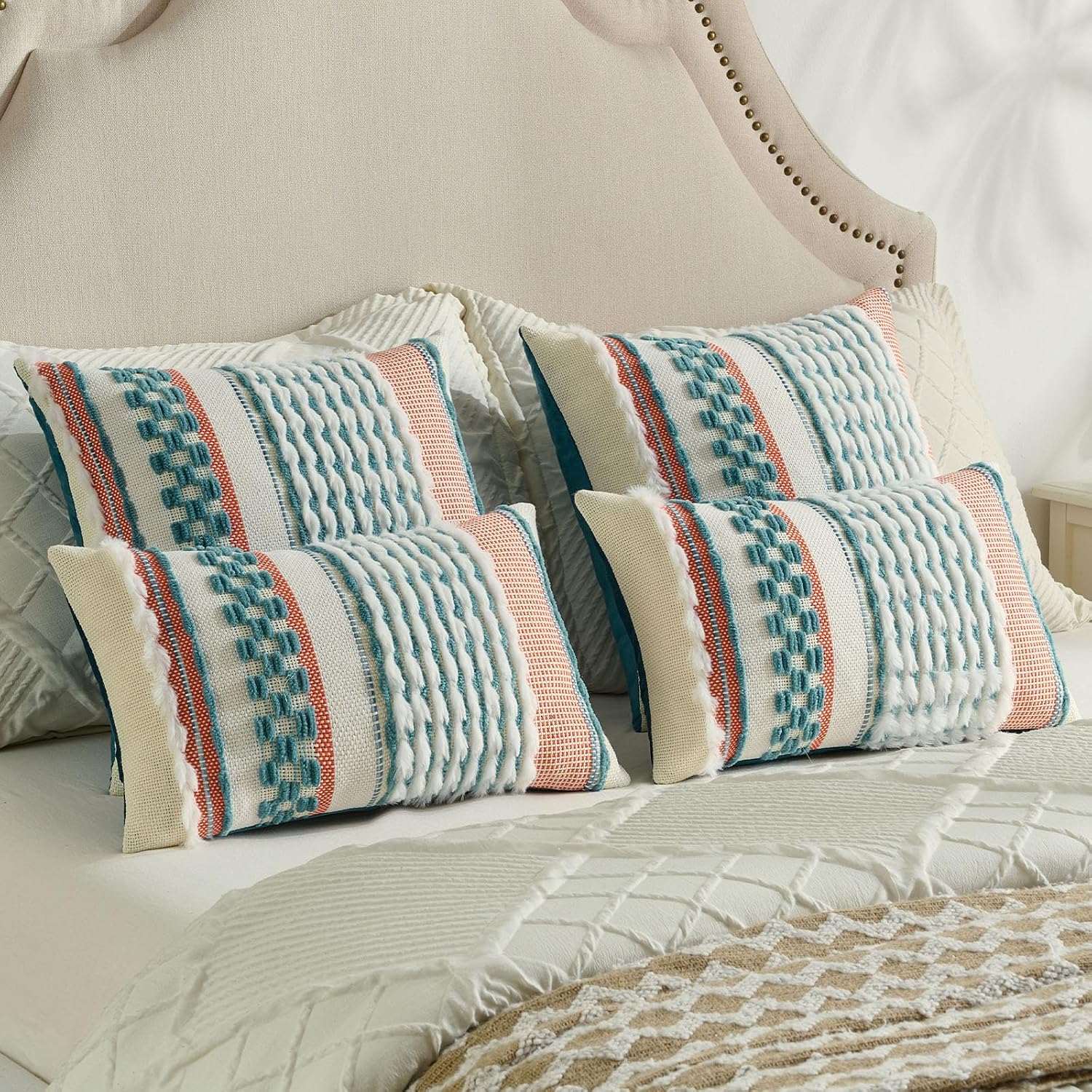 FUTEI Set of 2 Chenille Tufted Cushion Covers 45x45 cm,Teal - Image 6