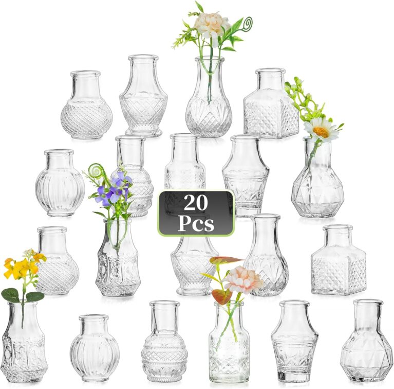 Hewory Vintage Mini Vase for Flowers, 20 Small Vases for Table Decoration
