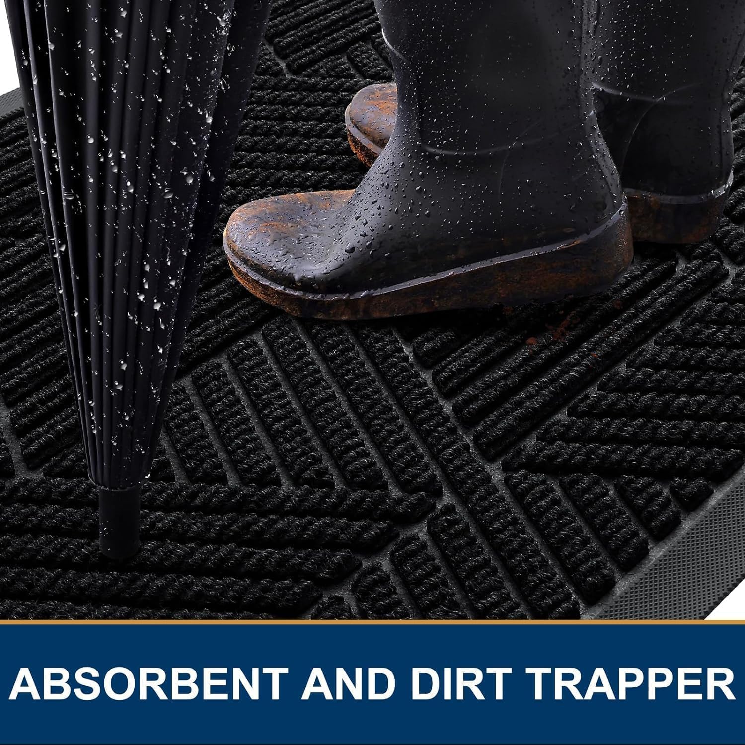 smiry Heavy Duty Door Mat, Non Slip Door Matts Indoor, 43x76cm, Black - Image 3