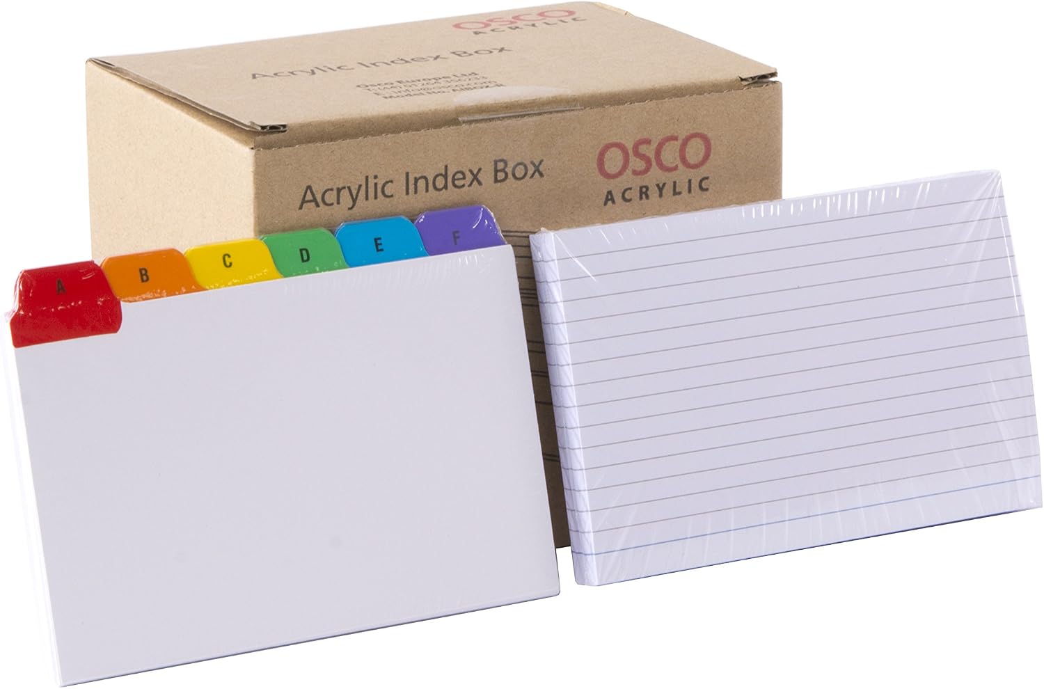 OSCO Medium Clear Acrylic Index Box, A to Z Divider Tabs, 100 Lined Revision Cards, Ruled Flash, Recipe Notes, Office Contacts Filing, Holds 6" × 4" Card (148 × 105 mm) - Image 8