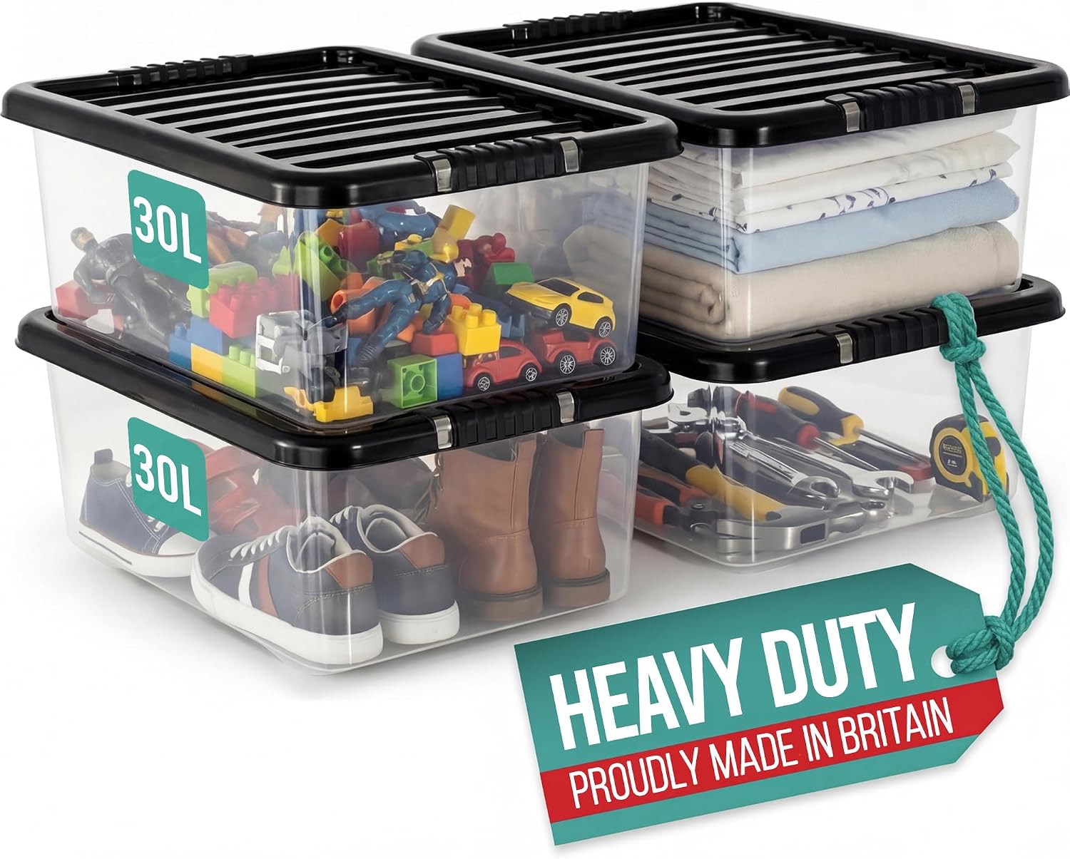 KLASS 4 PCS 30L Plastic Storage Boxes with Lids, Clear Underbed Storage Box - Image 9