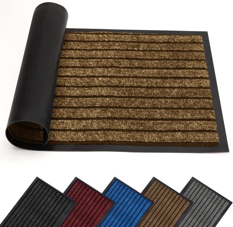 AMEHA Door Mat Indoor & Outdoor Brown 40x60 Cm Heavy Duty Rubber Door Mats Dirt Trapper Non Slip Washable Barrier Floor Mat Entrance Rug Shoes Scraper Super Absorbent Front Doormats