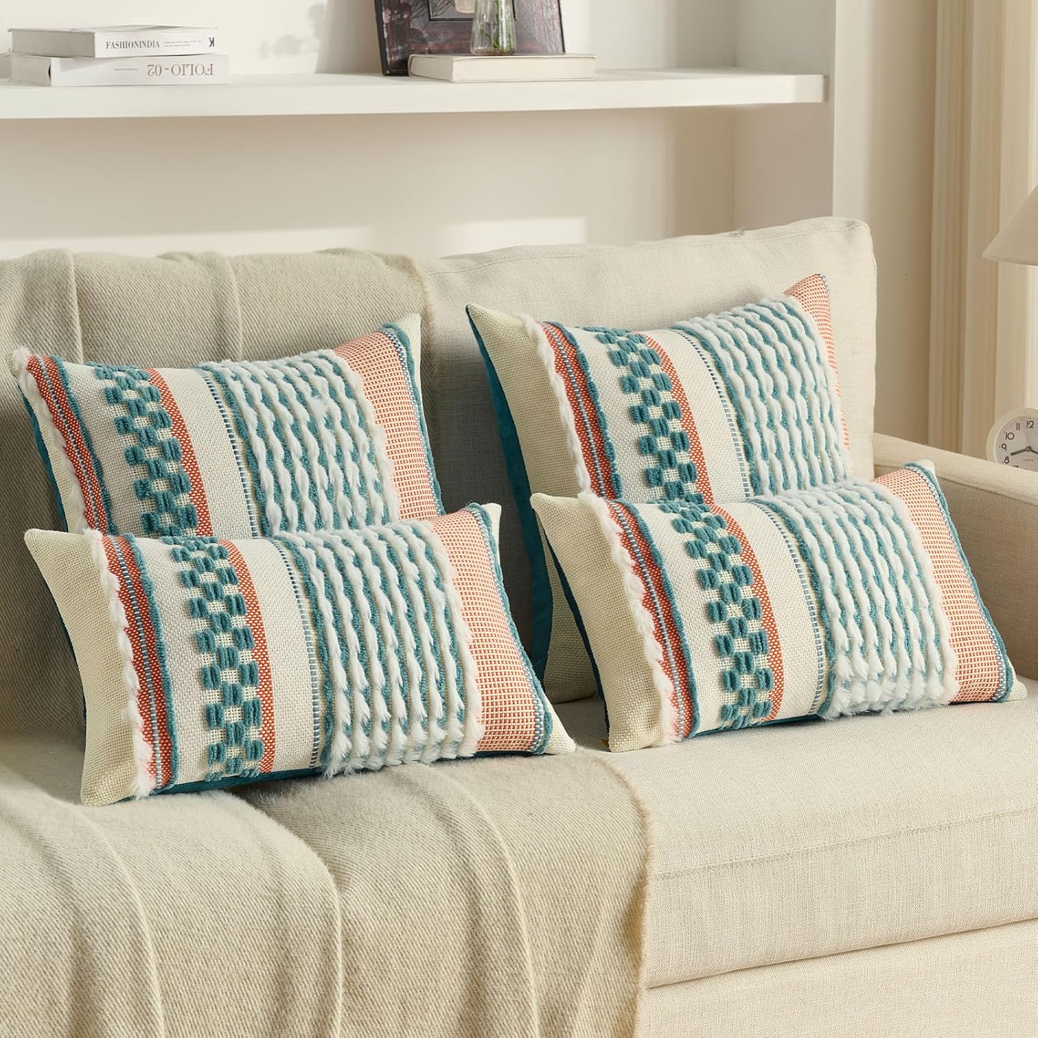 FUTEI Set of 2 Chenille Tufted Cushion Covers 45x45 cm,Teal - Image 5