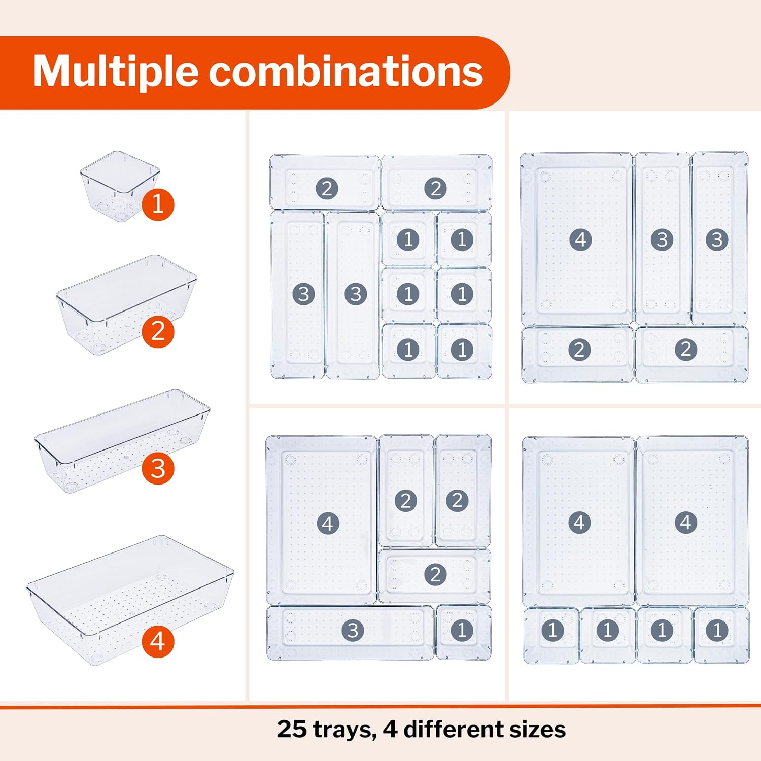 Stackzy Drawer Organiser Set – Makeup Organiser Tray for Drawers – Clear Cosmetics Container Tray for Bedroom – Utensil Cutlery Set Divider – Kitchen Storage & Organisation – 25pack - Image 3