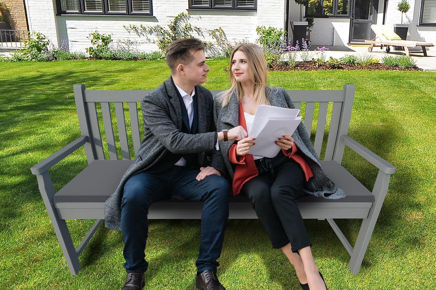 100% Waterproof Garden Bench Cushion 2/3/4 Seater Outdoor Long Bench Seat Pad for Lawn & Garden, Patio, Office, Coffee Shop with Removable Cover (3 Seater 142cm x 52cm x 6cm thick, Dark Grey) - Image 6