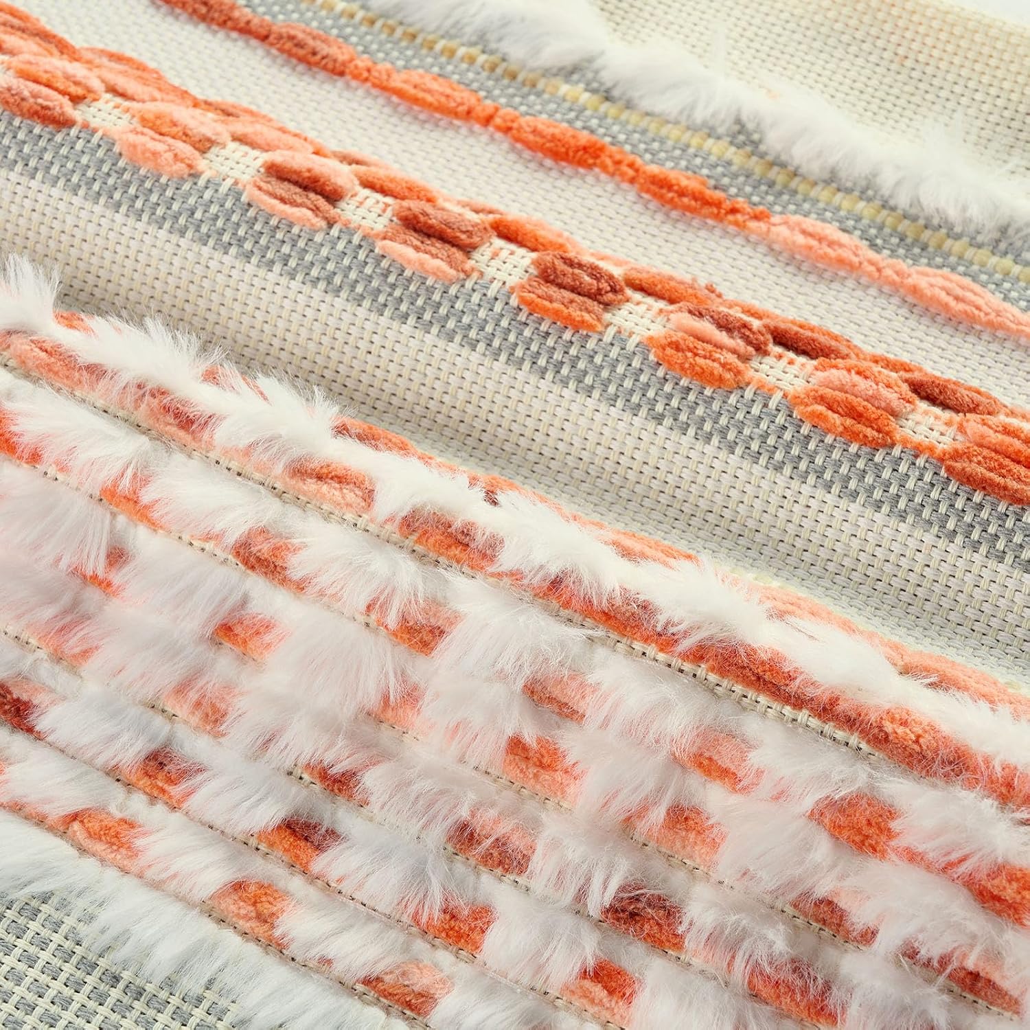 FUTEI Set of 2 Chenille Tufted Cushion Covers 45x45 cm,Orange - Image 2