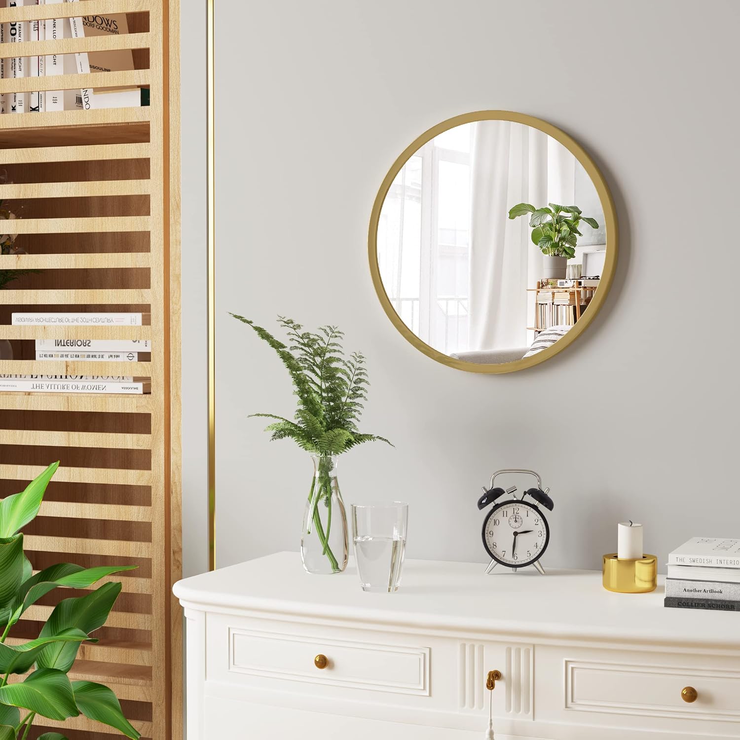 WOLTU Round Wall Mirror, Bathroom Mirror, Golden Frame, 40cm, Small Decorative Circle Mirror for Bathroom, Bedroom, Hallway, Living Room, Metal Vanity Mirror for Modern Home Decor - Image 3