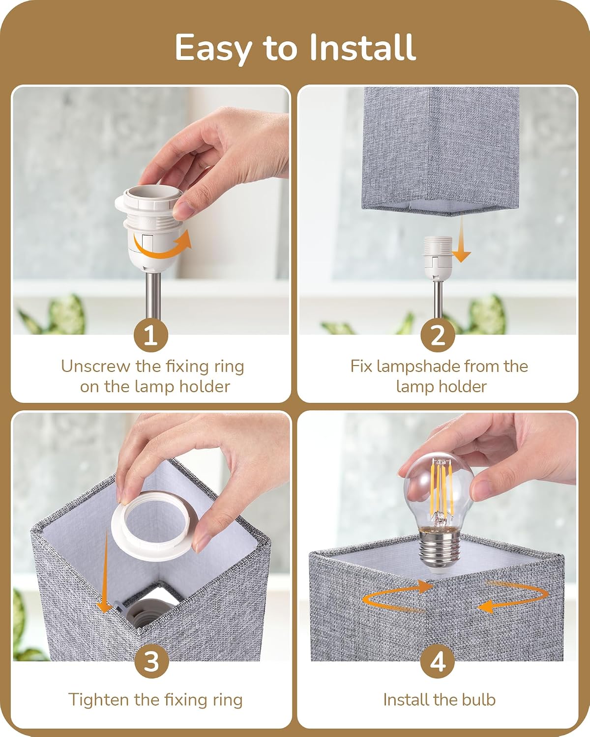 EDISHINE Touch Bedside Lamps Set of 2, 3-Way Dimmable with USB A+C Ports - Image 6
