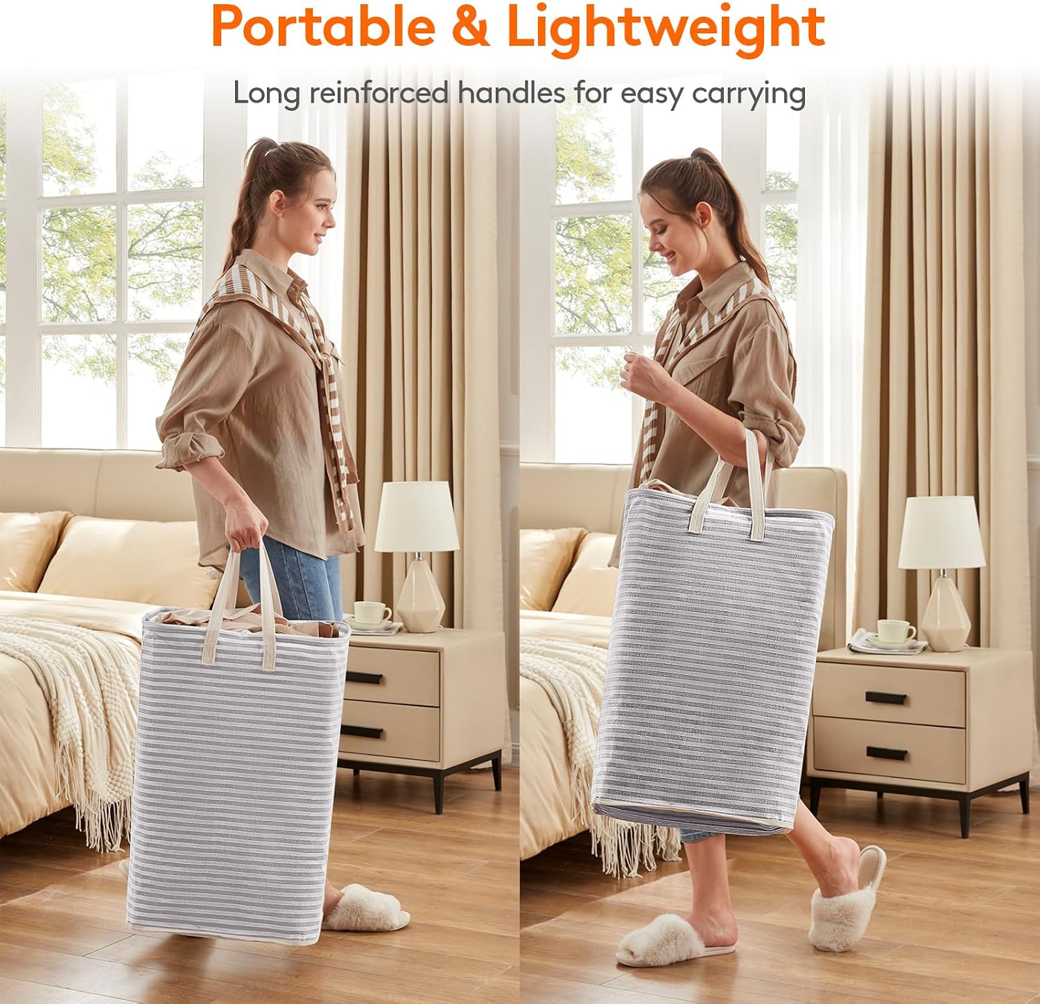 Lifewit 80L Collapsible Laundry Basket with Extended Handles, Grey - Image 5